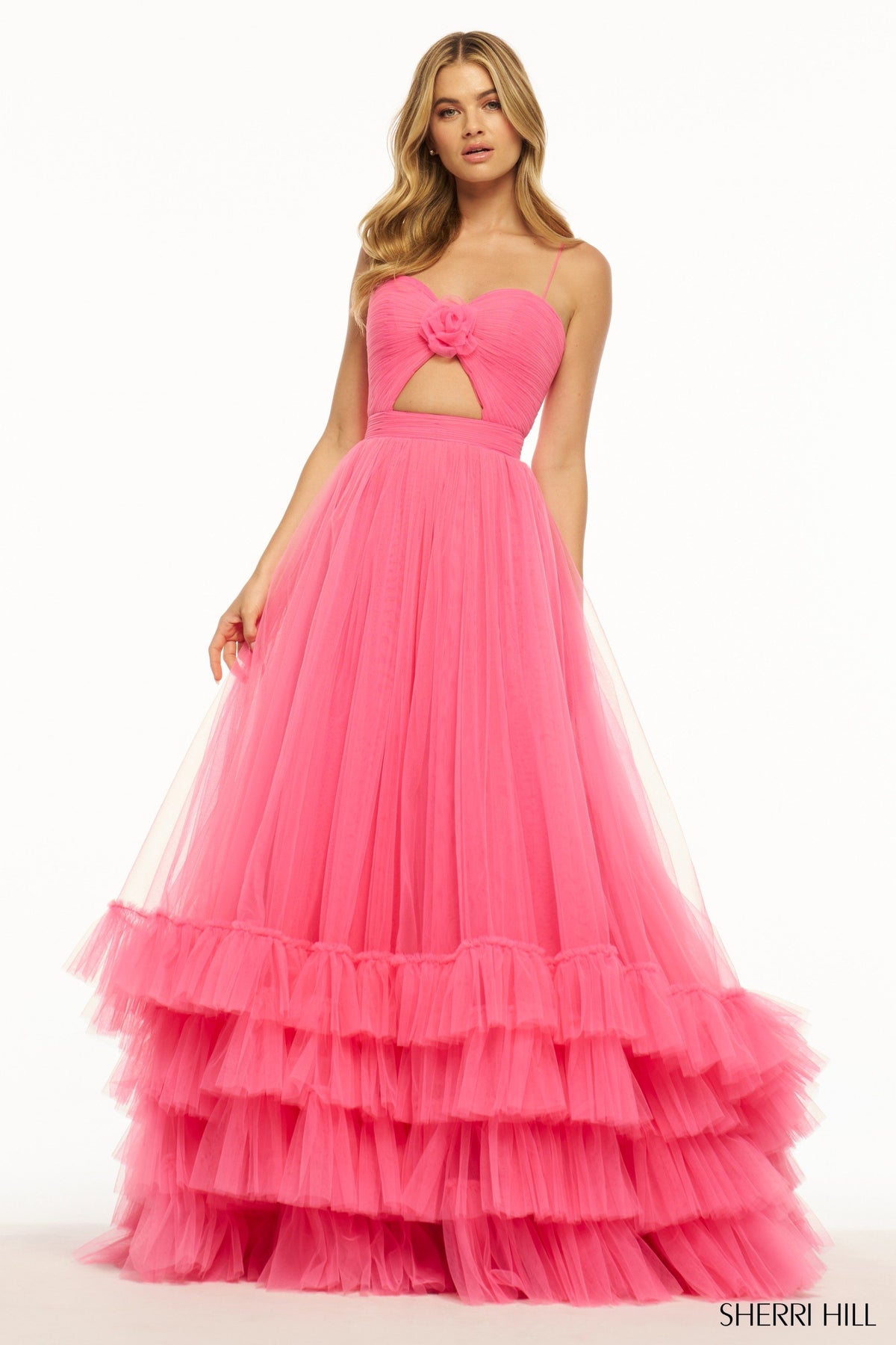 Sherri Hill 55982 tulle A-line gown in candy pink