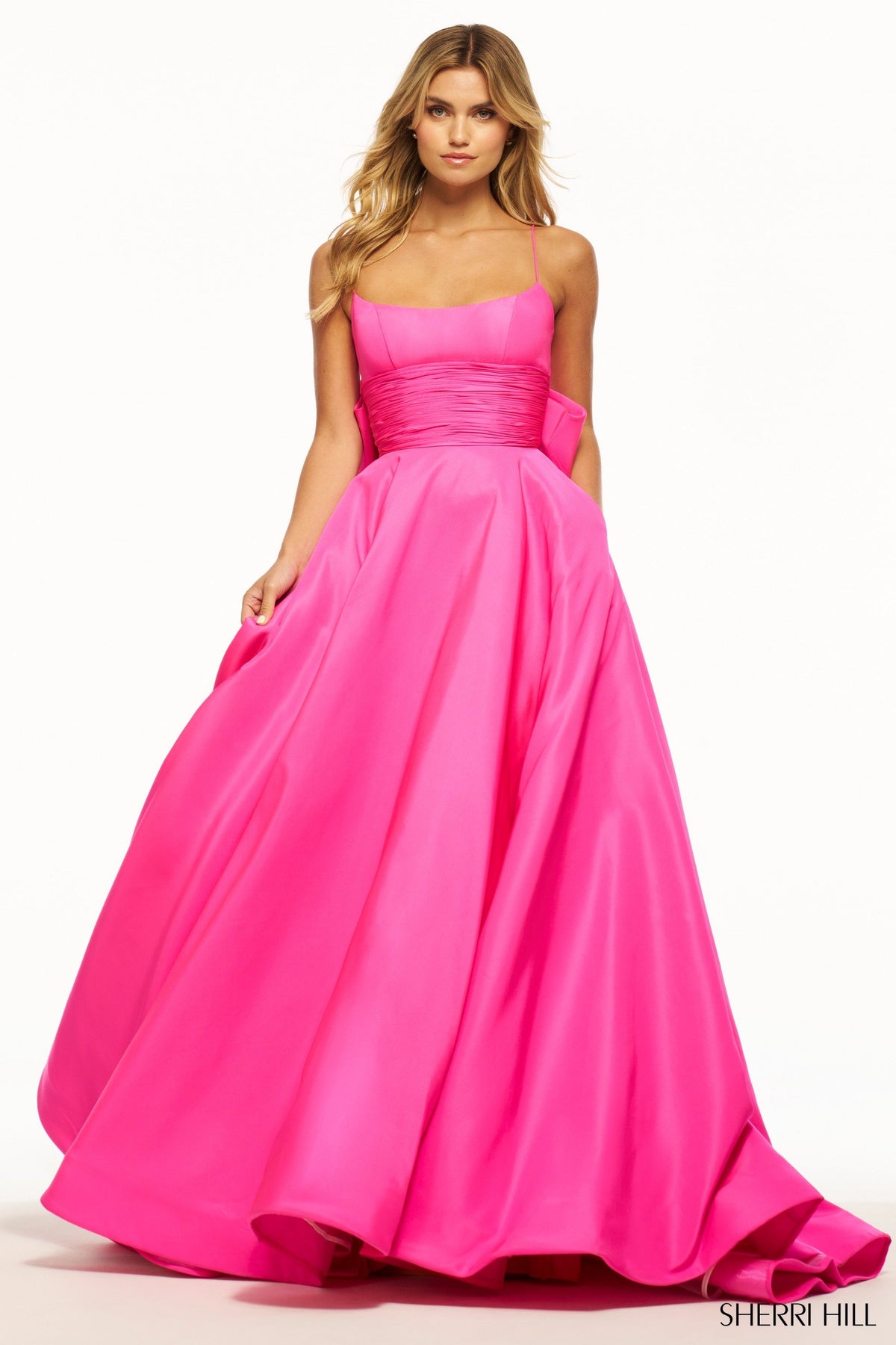 Sherri Hill 55996 taffeta ball gown in bright pink