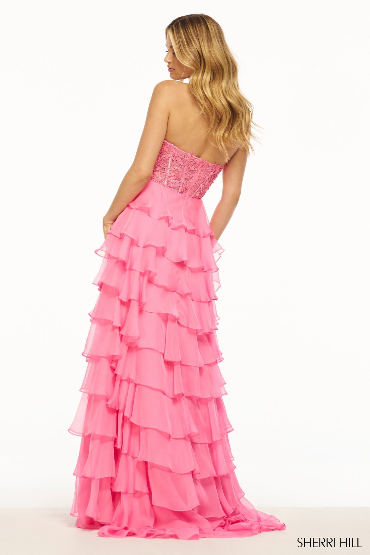 Sherri Hill 56083 leaf lace high neckline gown