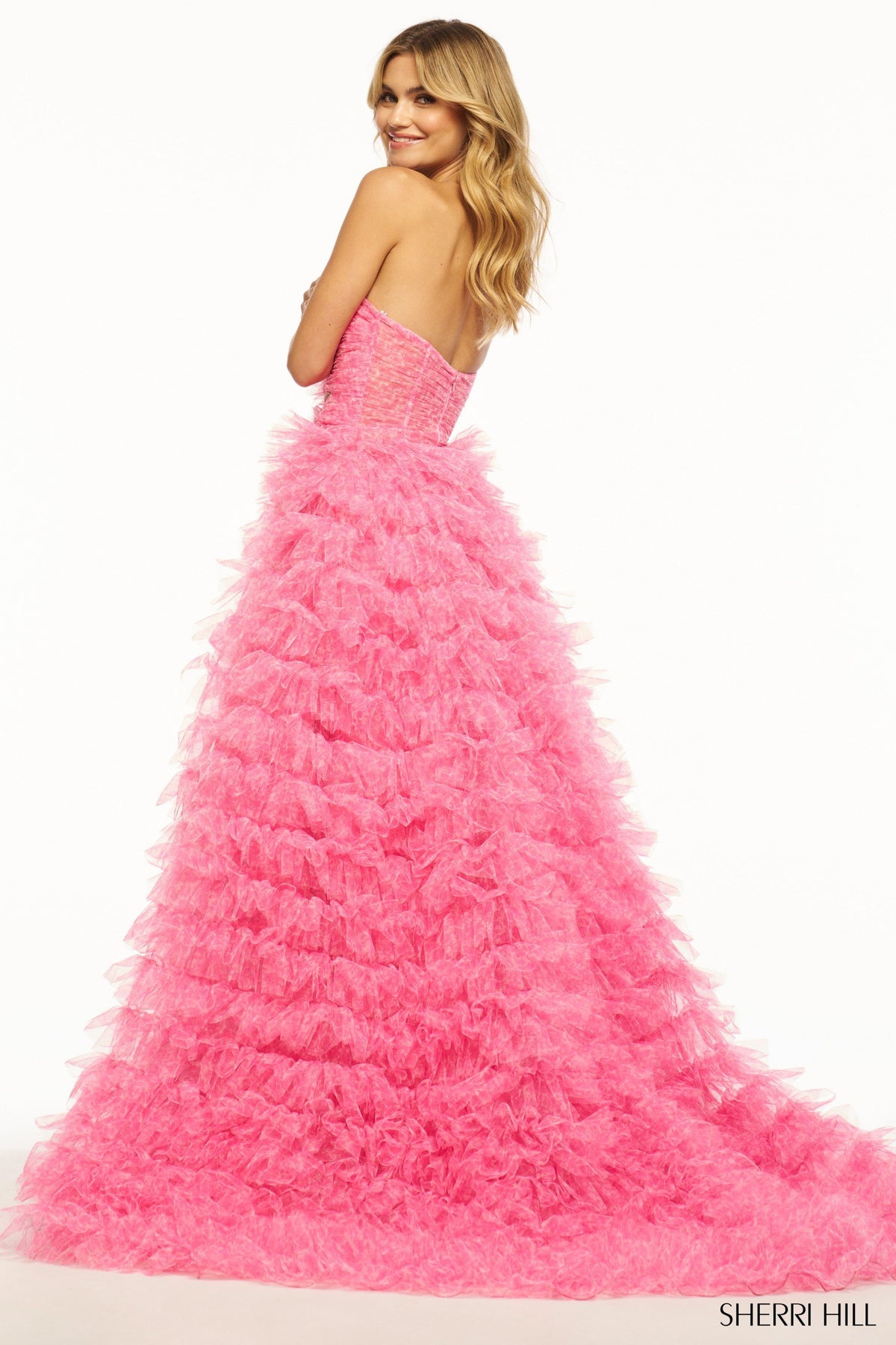Sherri Hill 55981 strapless floral ball gown