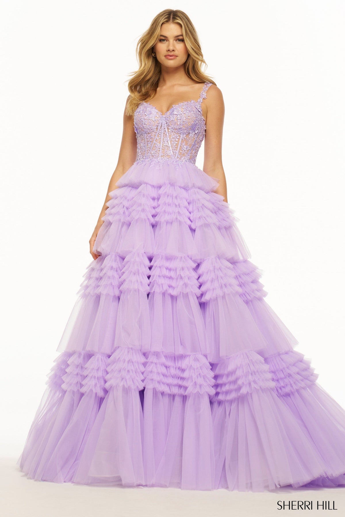Sherri Hill 56019 tulle ruffle ballgown