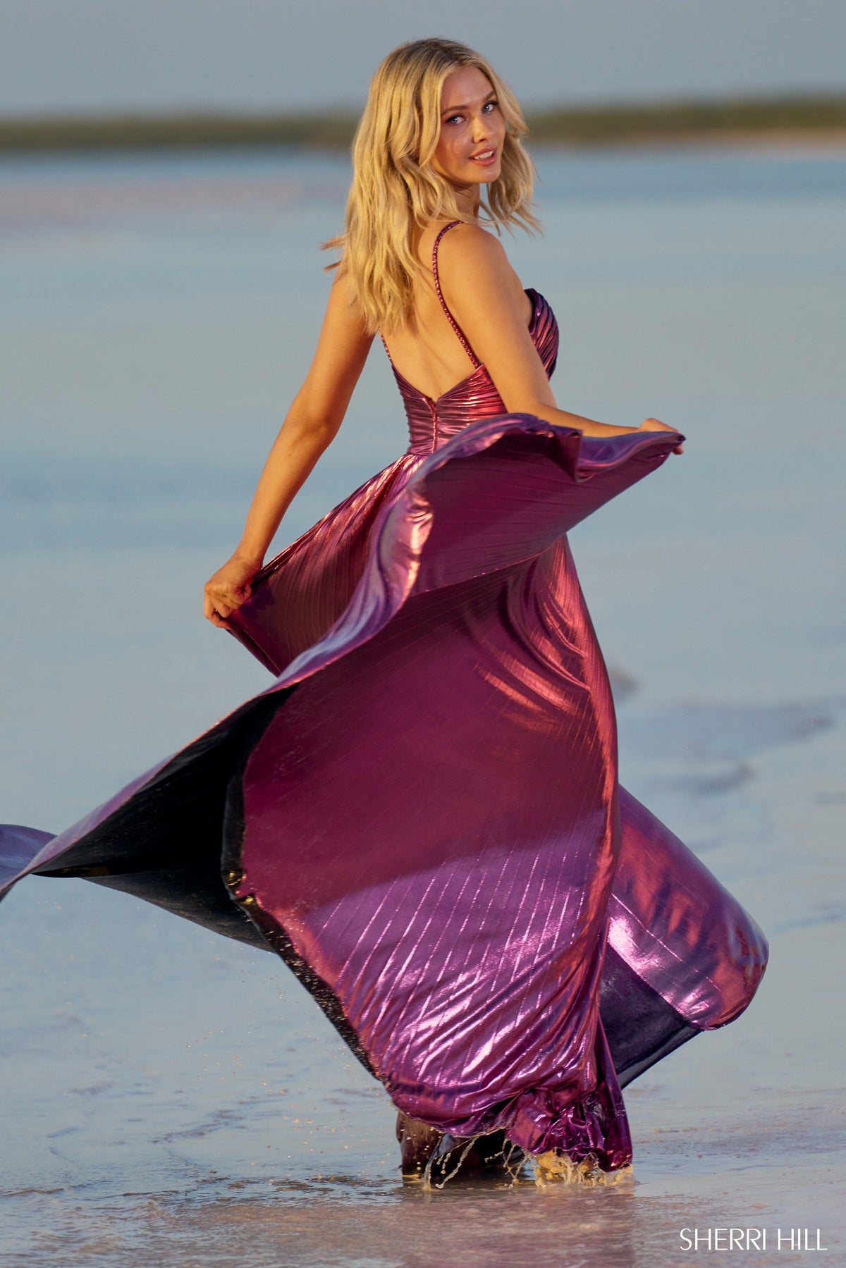 Sherri Hill 55930 rich metallic pleated gown