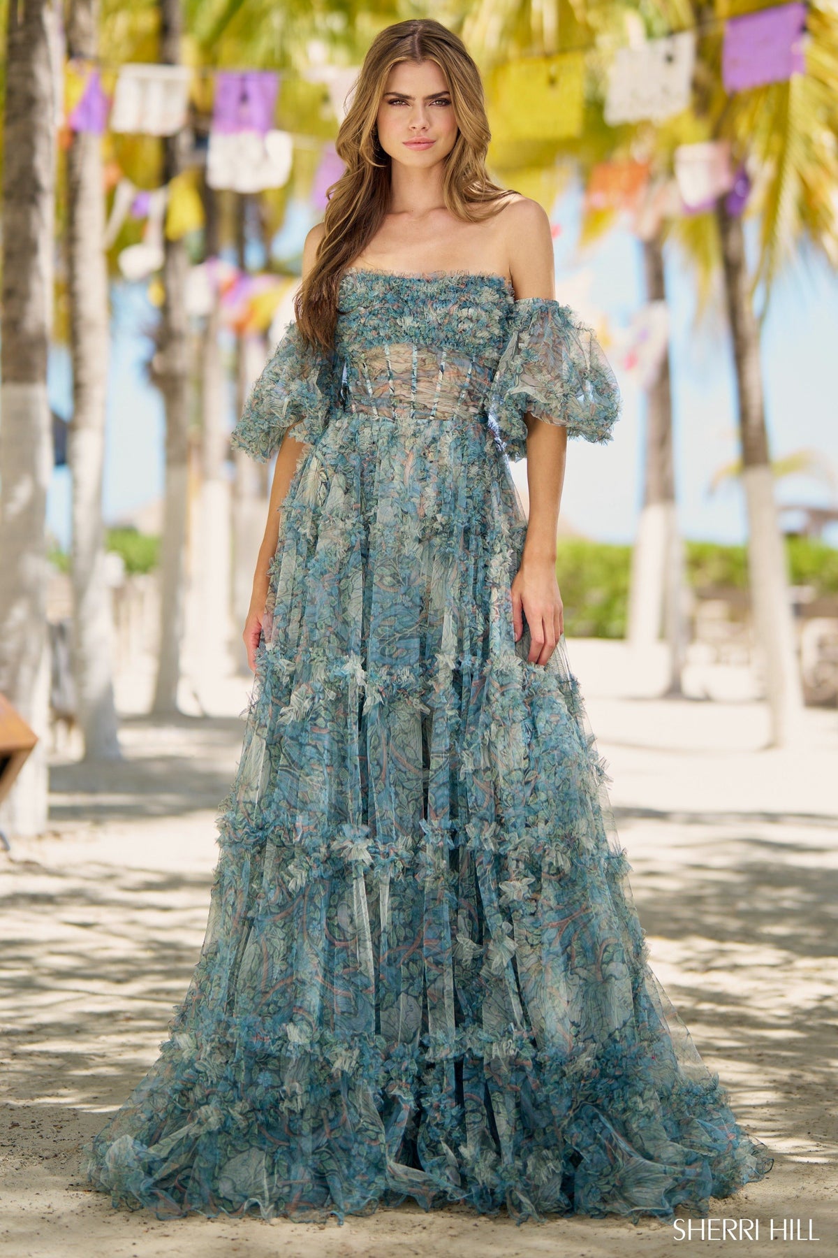 Sherri Hill 56008 floral A-line gown