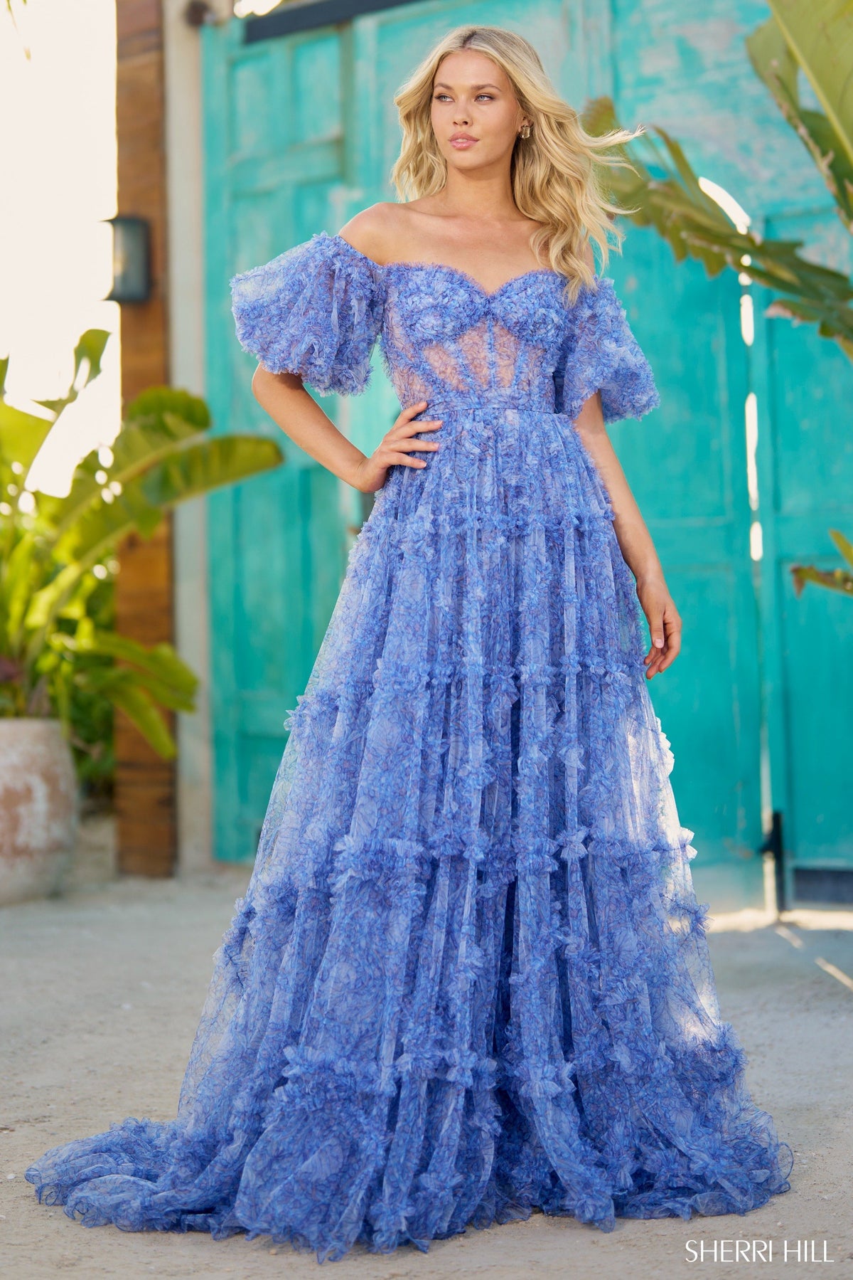 Sherri Hill 56009 tulle floral print gown