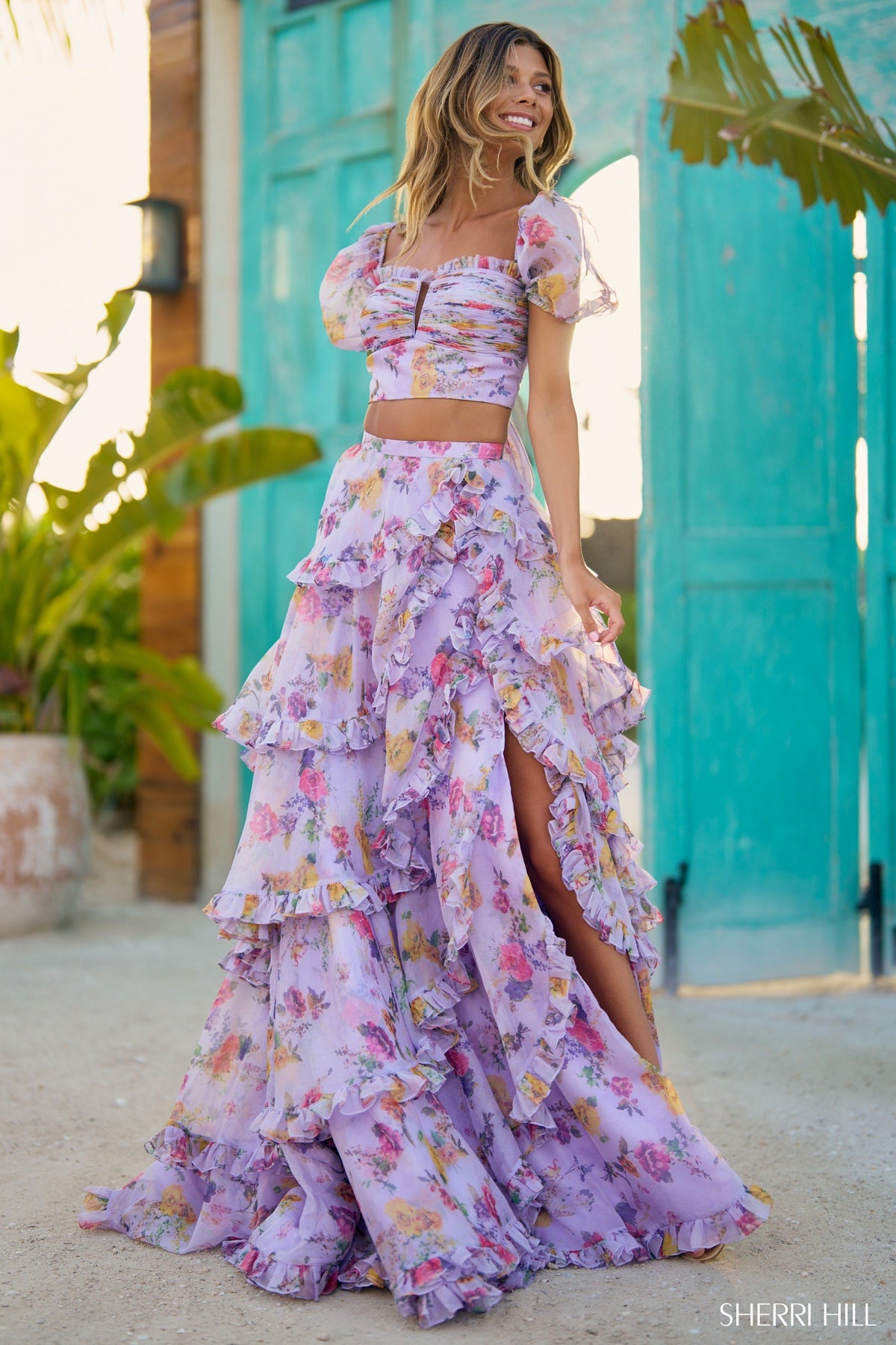 Sherri Hill 56024 two-piece floral chiffon gown