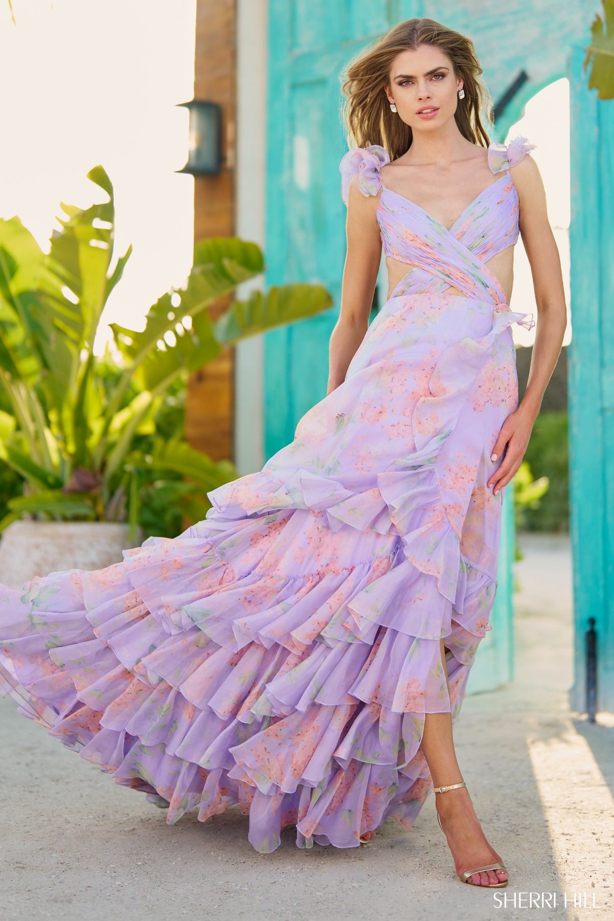Sherri Hill style 56025 in lilac print