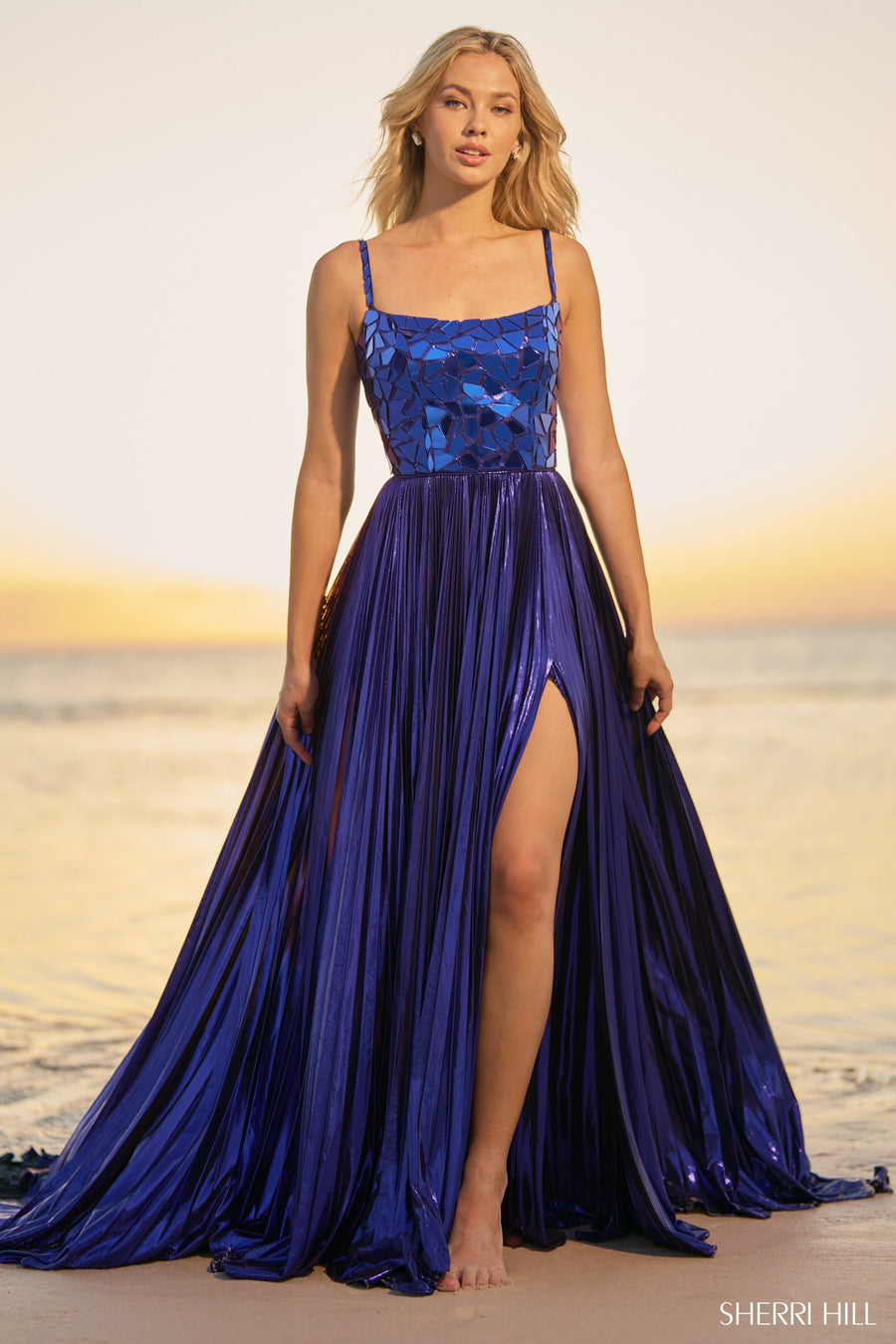 Sherri Hill style 56030 in silver, Metallic A-Line Gown