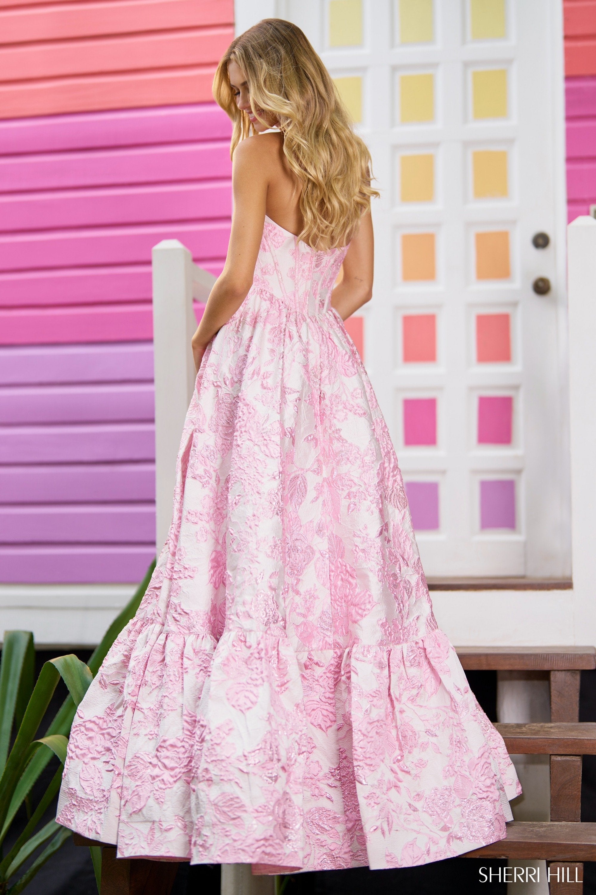 Sherri Hill 56055 | Strapless Brocade Ballgown