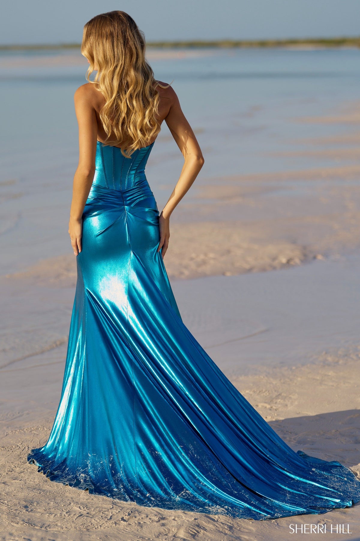 Sherri Hill 56085 strapless fitted metallic gown