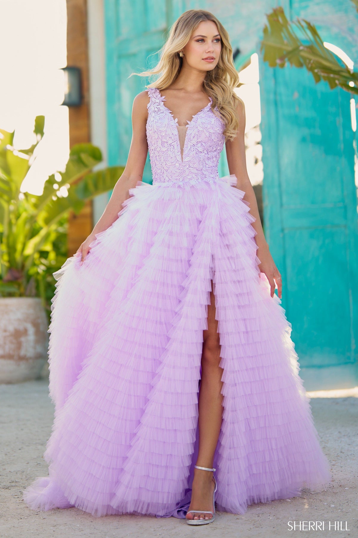 Sherri Hill 56086 ruffle tulle ball gown
