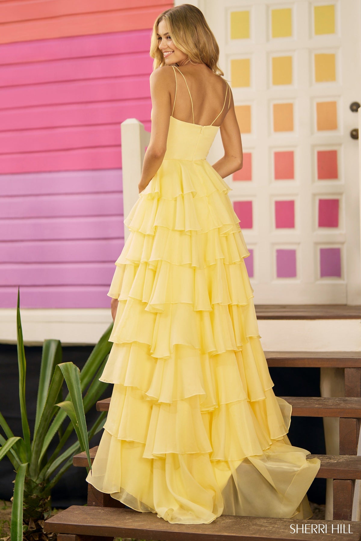 Sherri Hill 56108 ruffle chiffon A-line gown