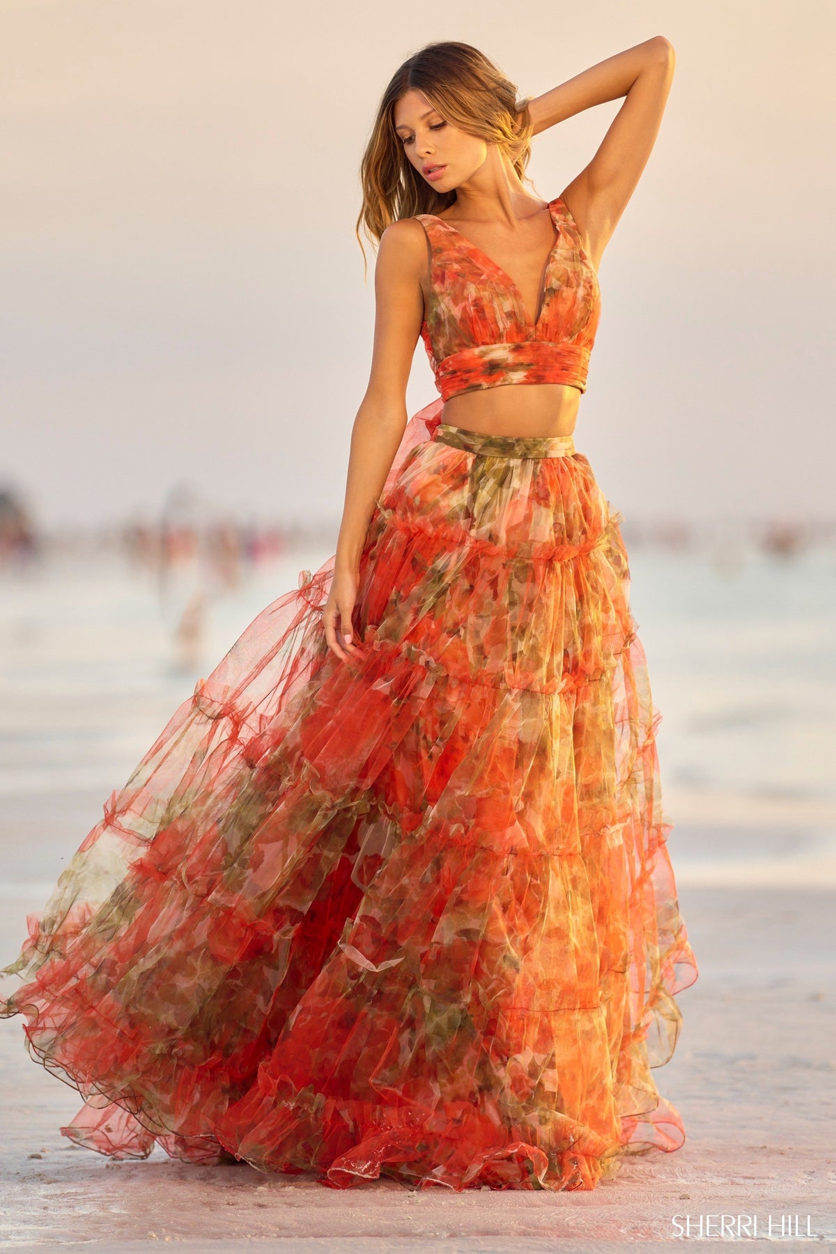 Sherri Hill 56151 floral two piece tulle gown