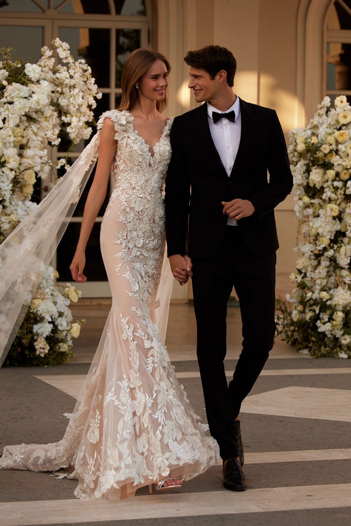 Sherri Hill 81087 V-neck 3D floral appliquéd wedding dress