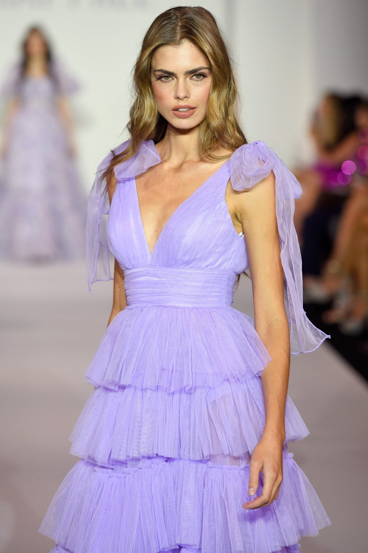 Sherri Hill 56066 tulle ruffle ballgown in lilac