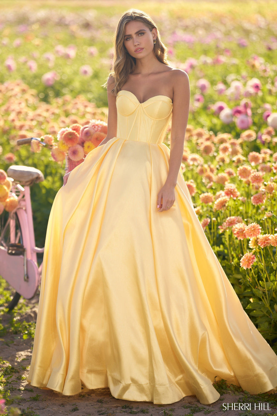 Sherri Hill style 56133 in red, Strapless Mikado Ball Gown
