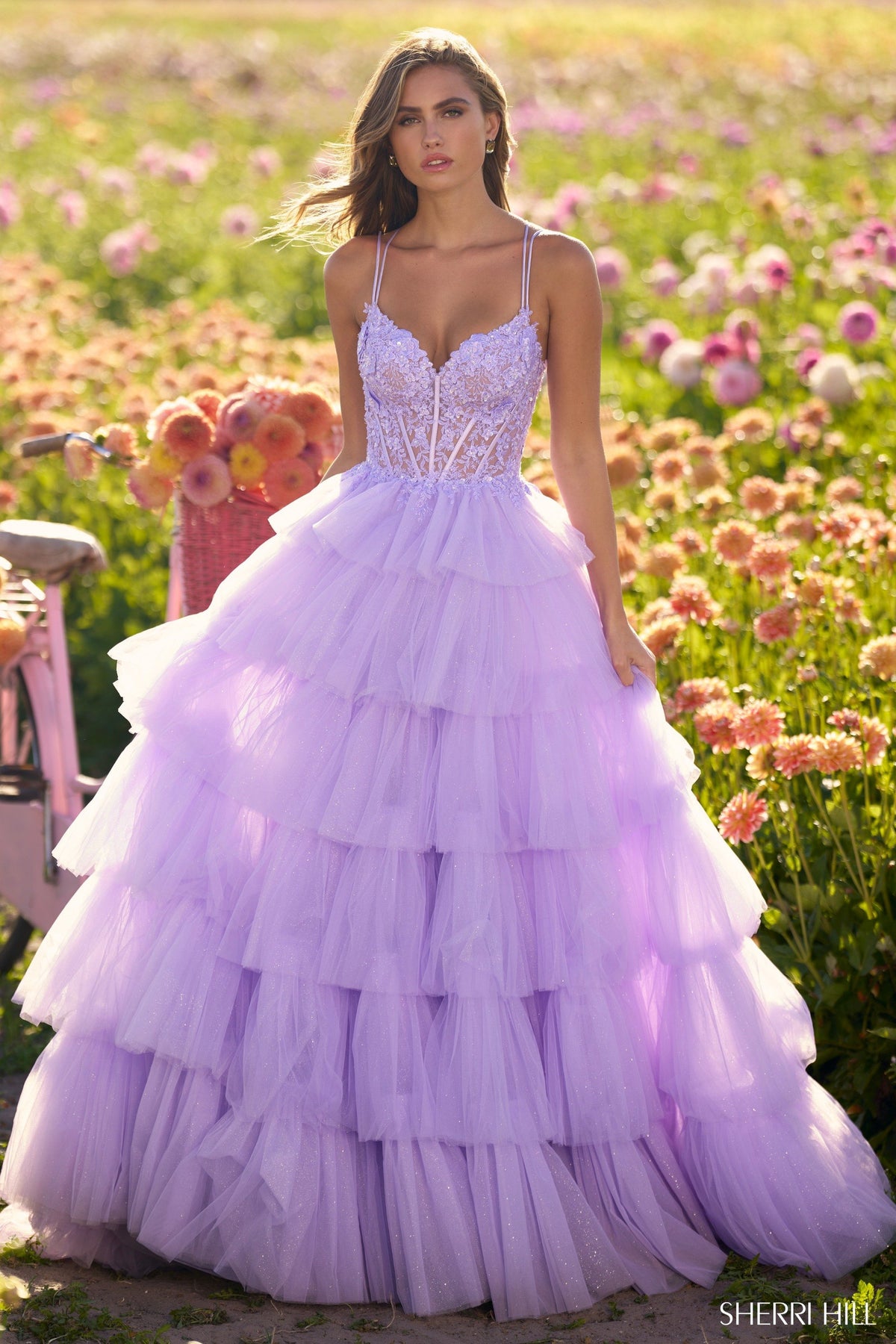 Sherri Hill 56192 ruffle tulle ballgown in lilac
