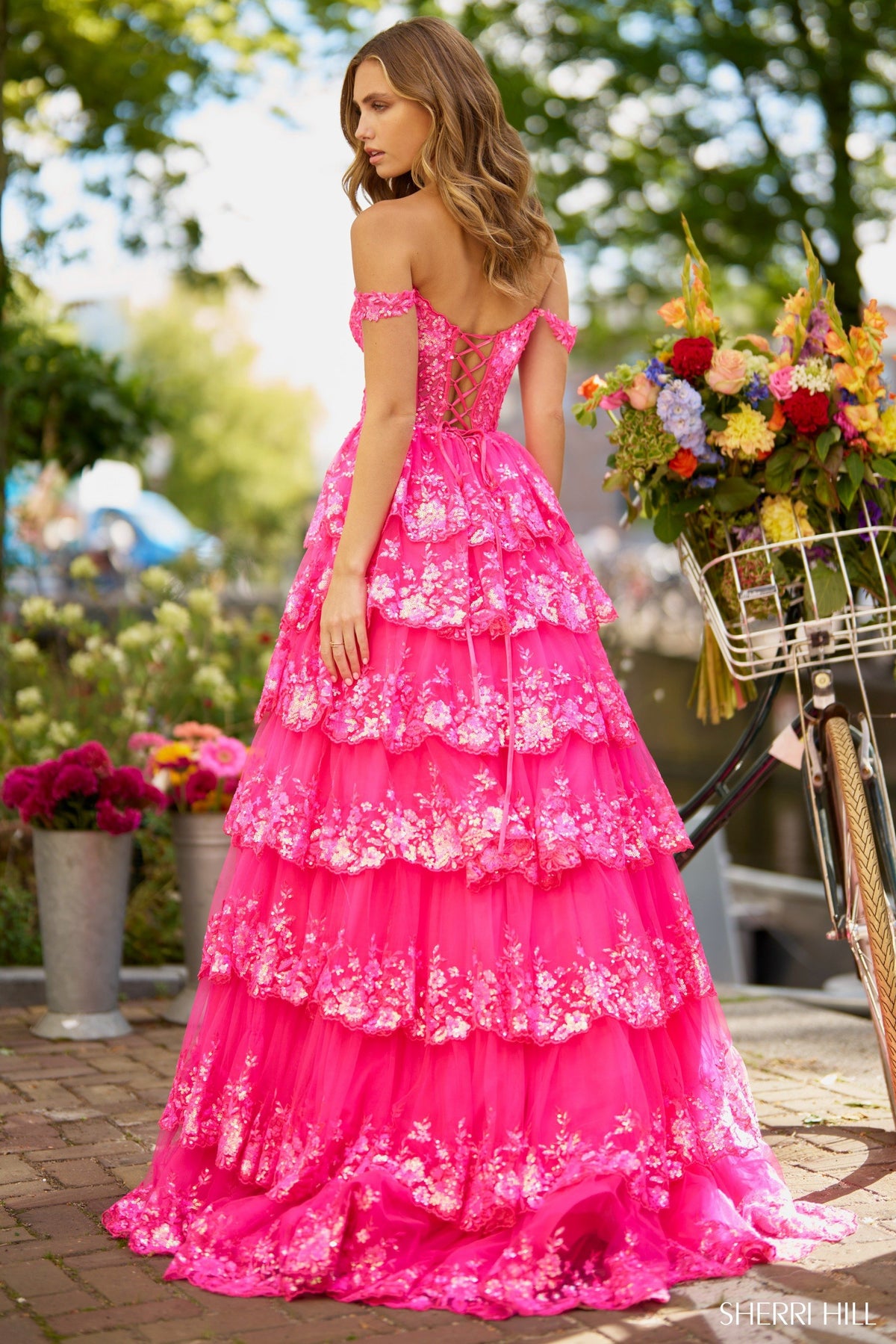 Sherri Hill 56196 ruffle tulle lace sequin ball gown