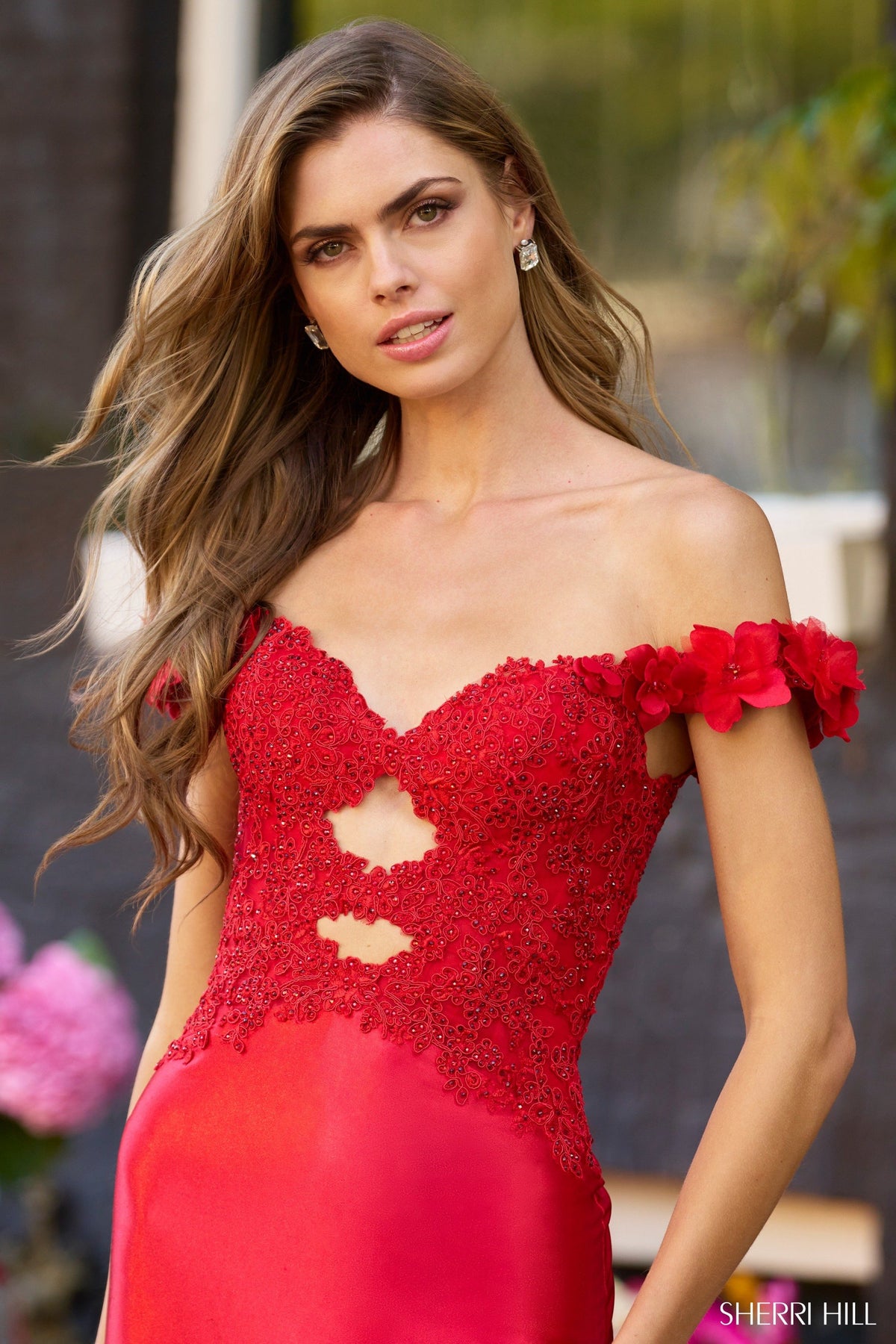 Sherri Hill 56200 off the shoulder fitted gown
