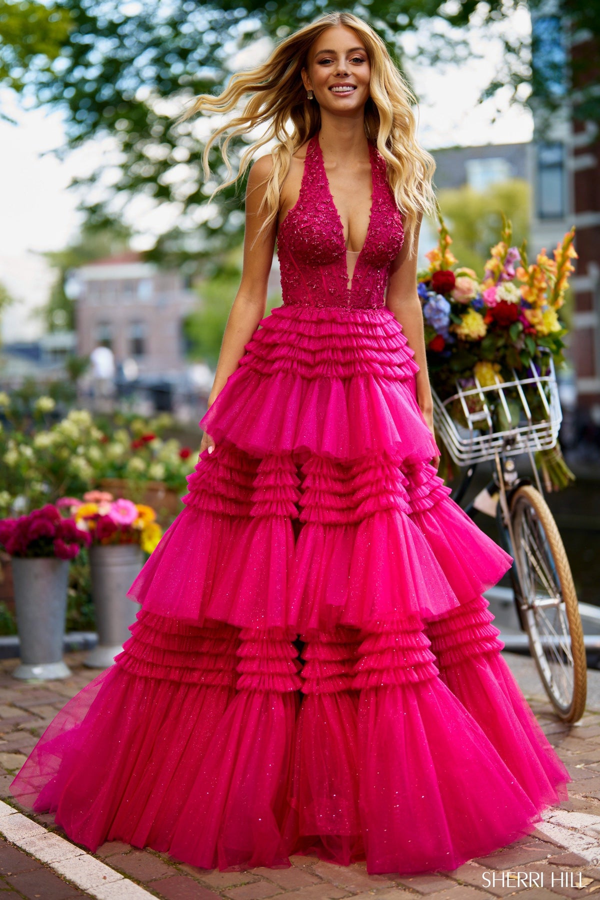 Sherri Hill 56206 lace halter ball gown
