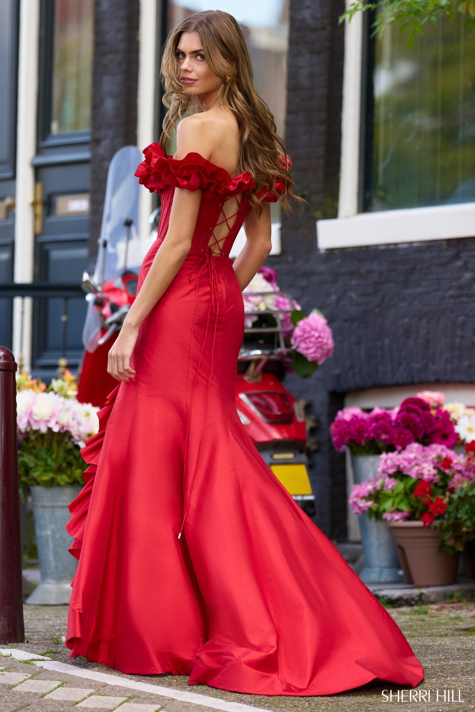 Sherri Hill 56240 | Off-the-shoulder Fitted Taffeta Gown