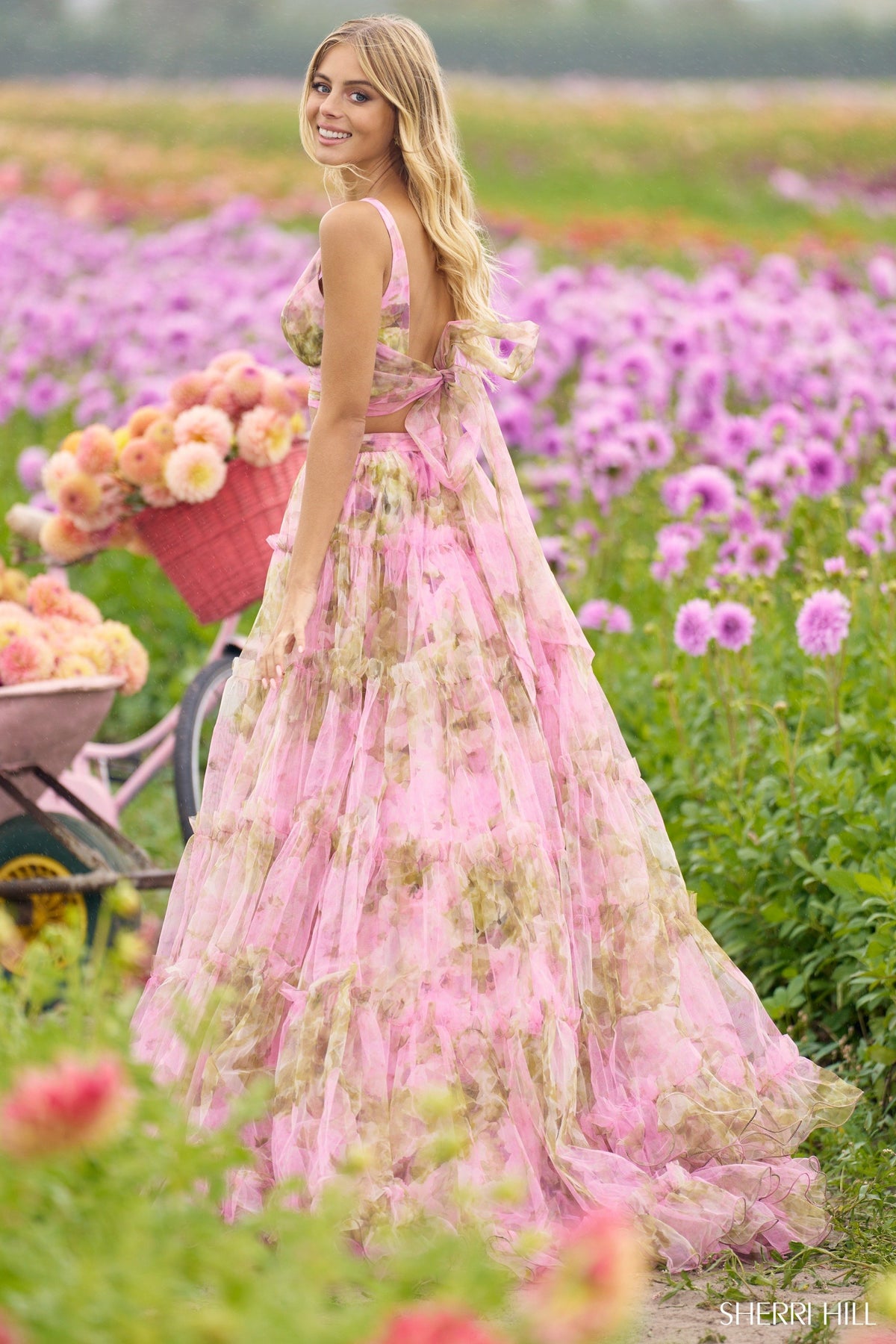 Sherri Hill 56342 tulle two-piece floral gown
