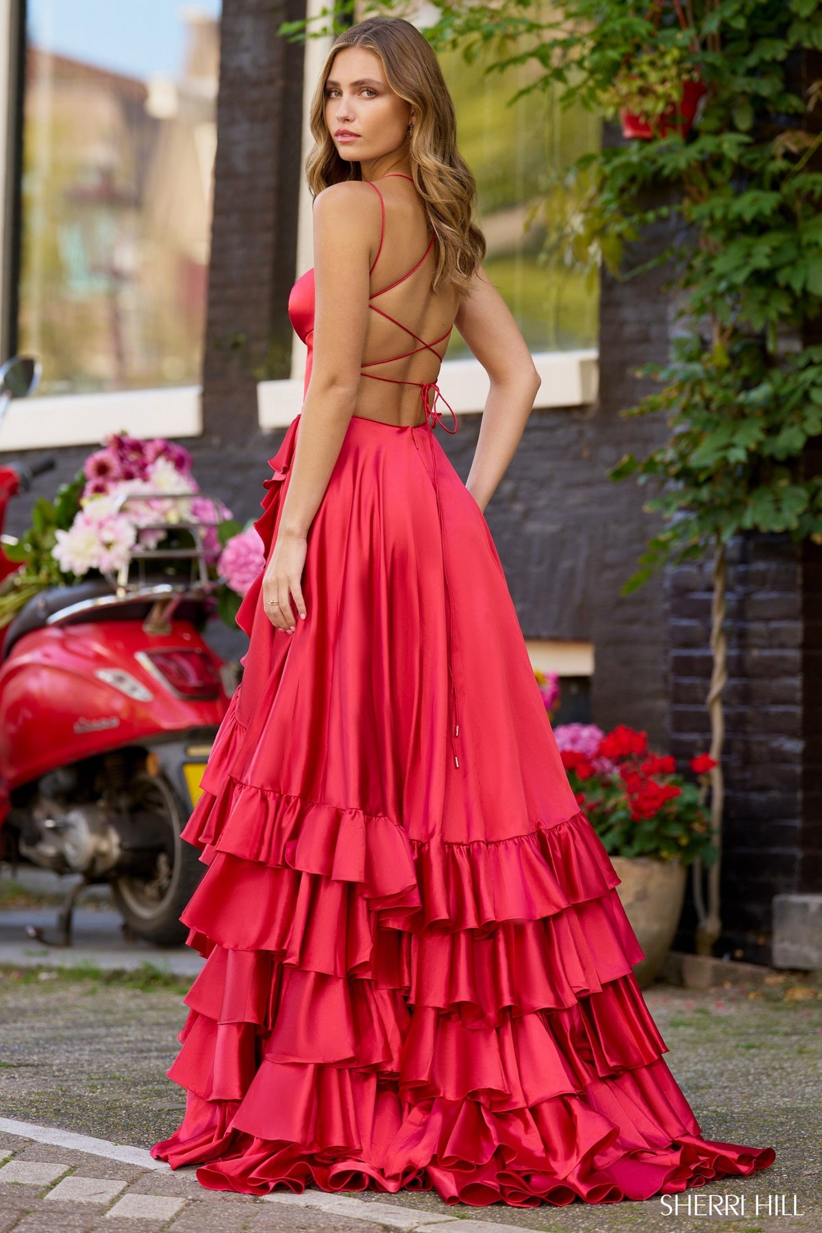 Sherri Hill 56373 charmeuse A-line ruffle gown