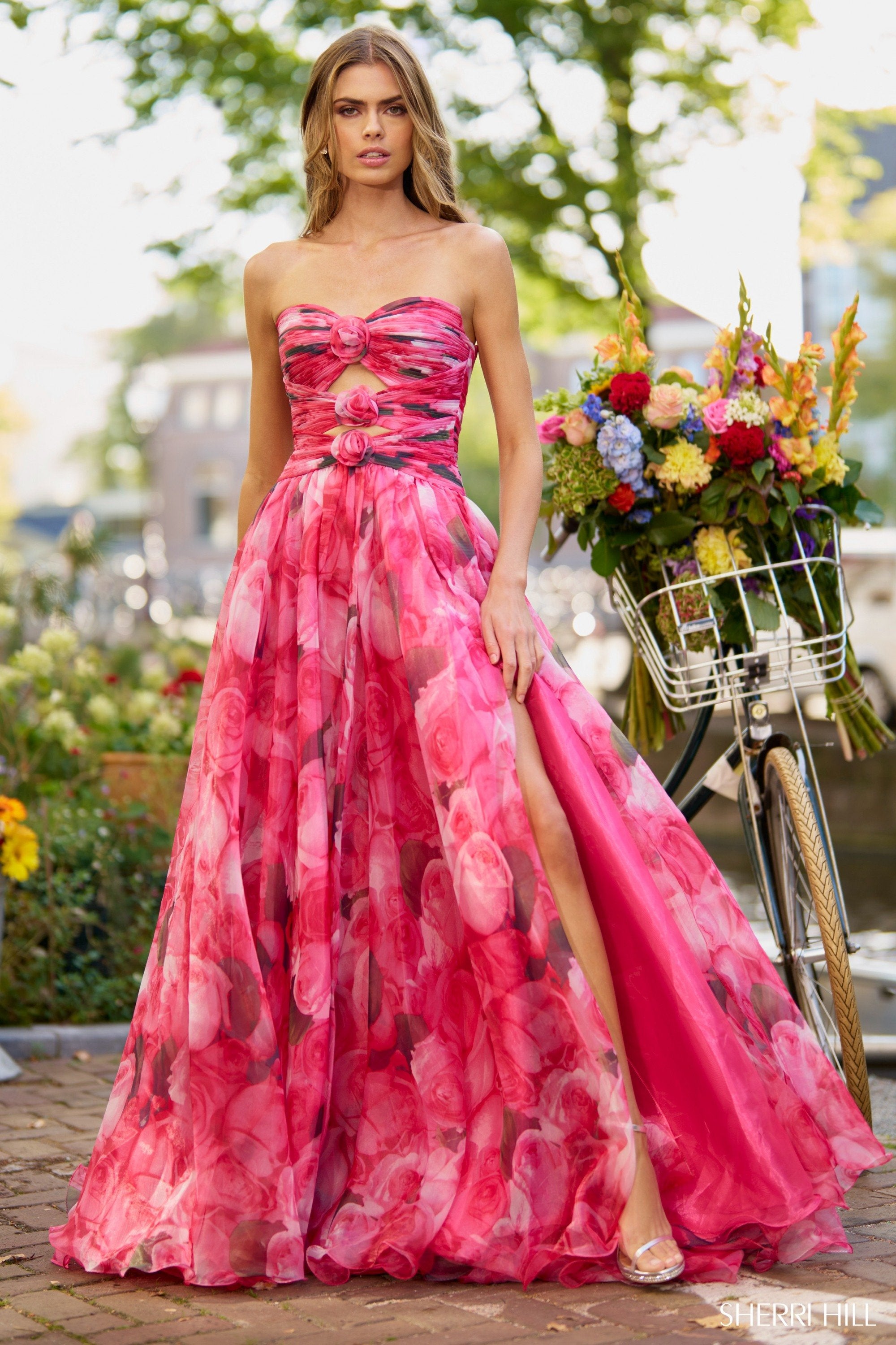 Sherri Hill 56241 | Strapless Floral A-Line Gown