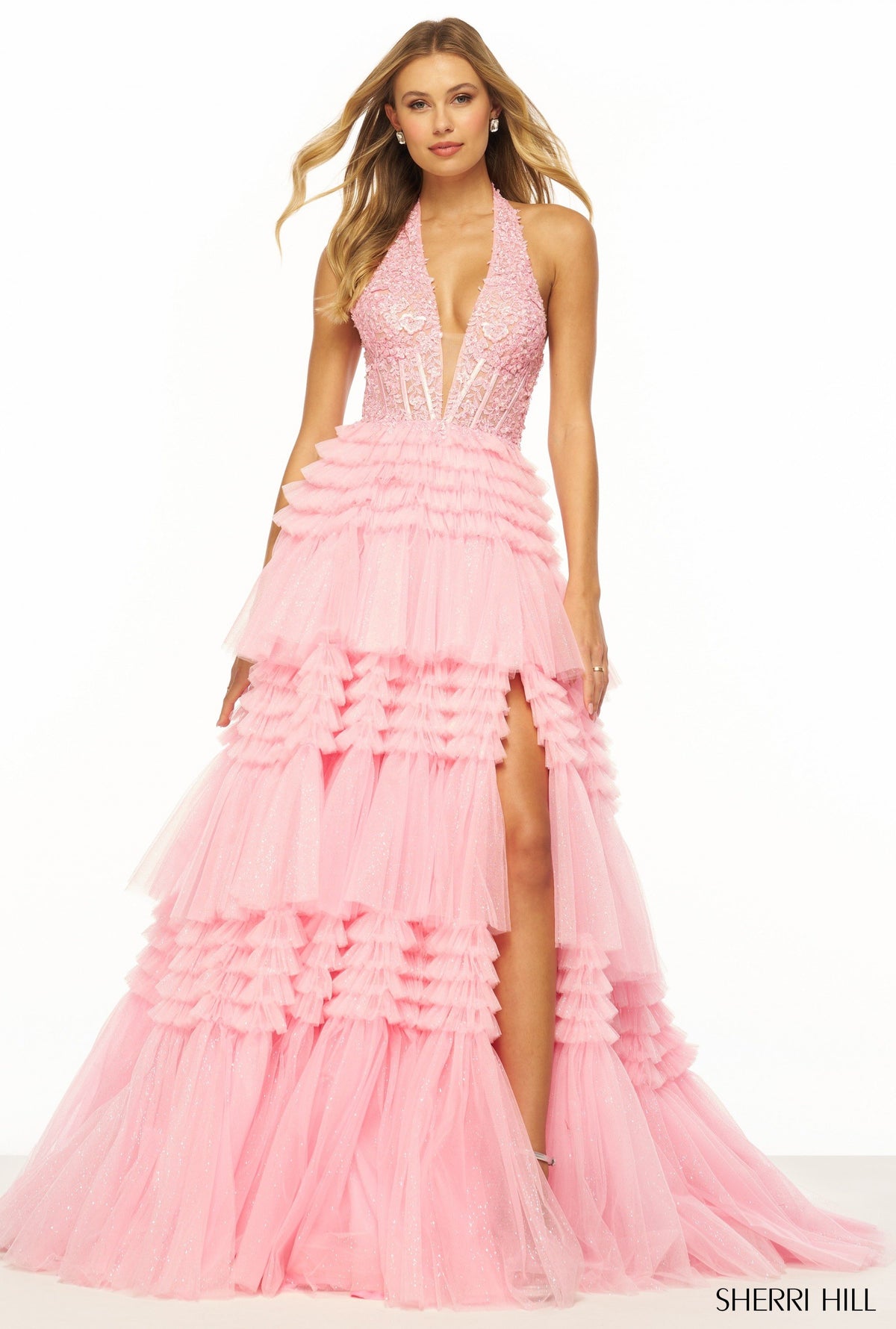 Sherri Hill 56206 lace halter ball gown
