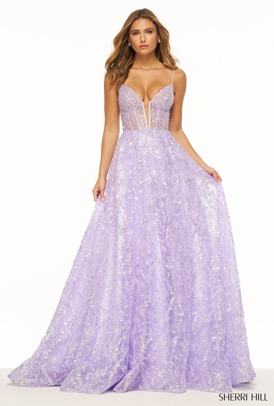 Sherri Hill style 56212 in light blue, Sequin Lace Ballgown