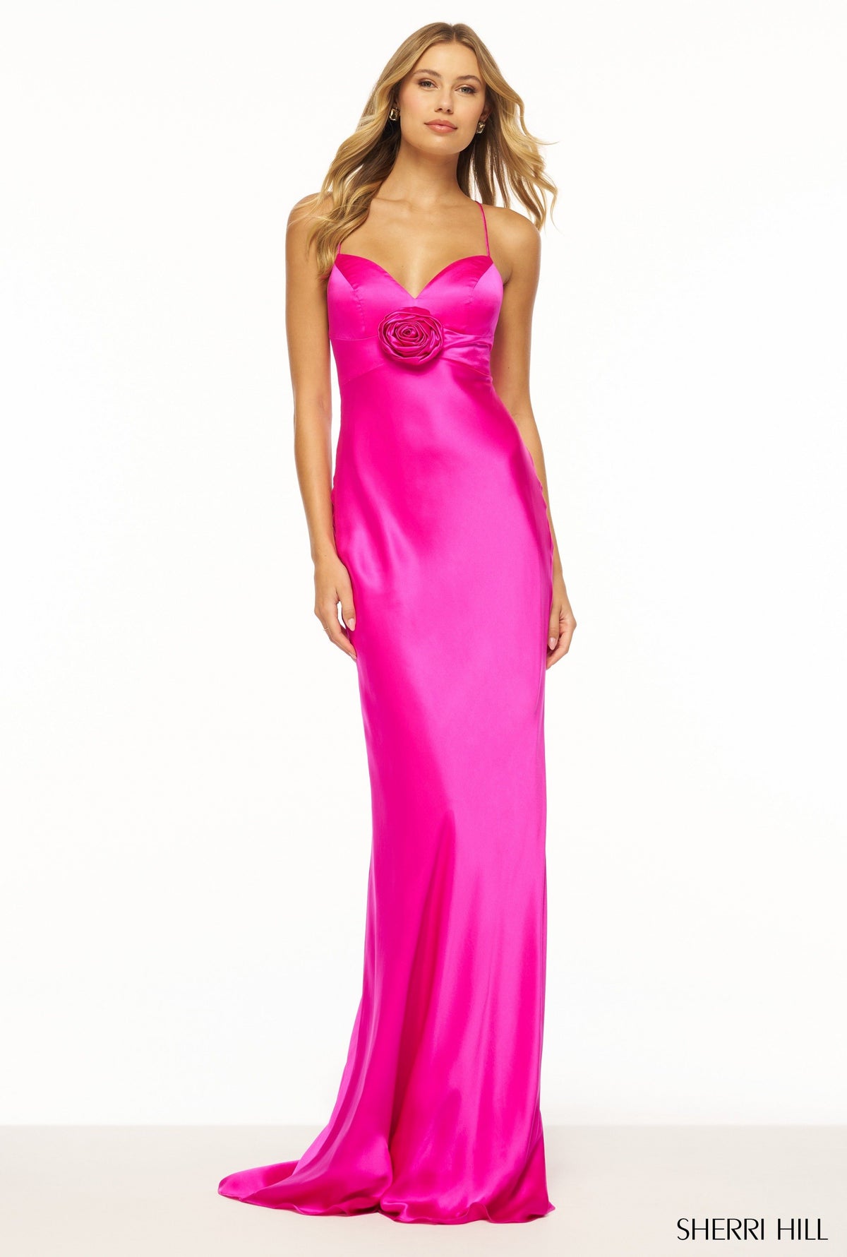 Sherri Hill 56227 silk gown in fuchsia