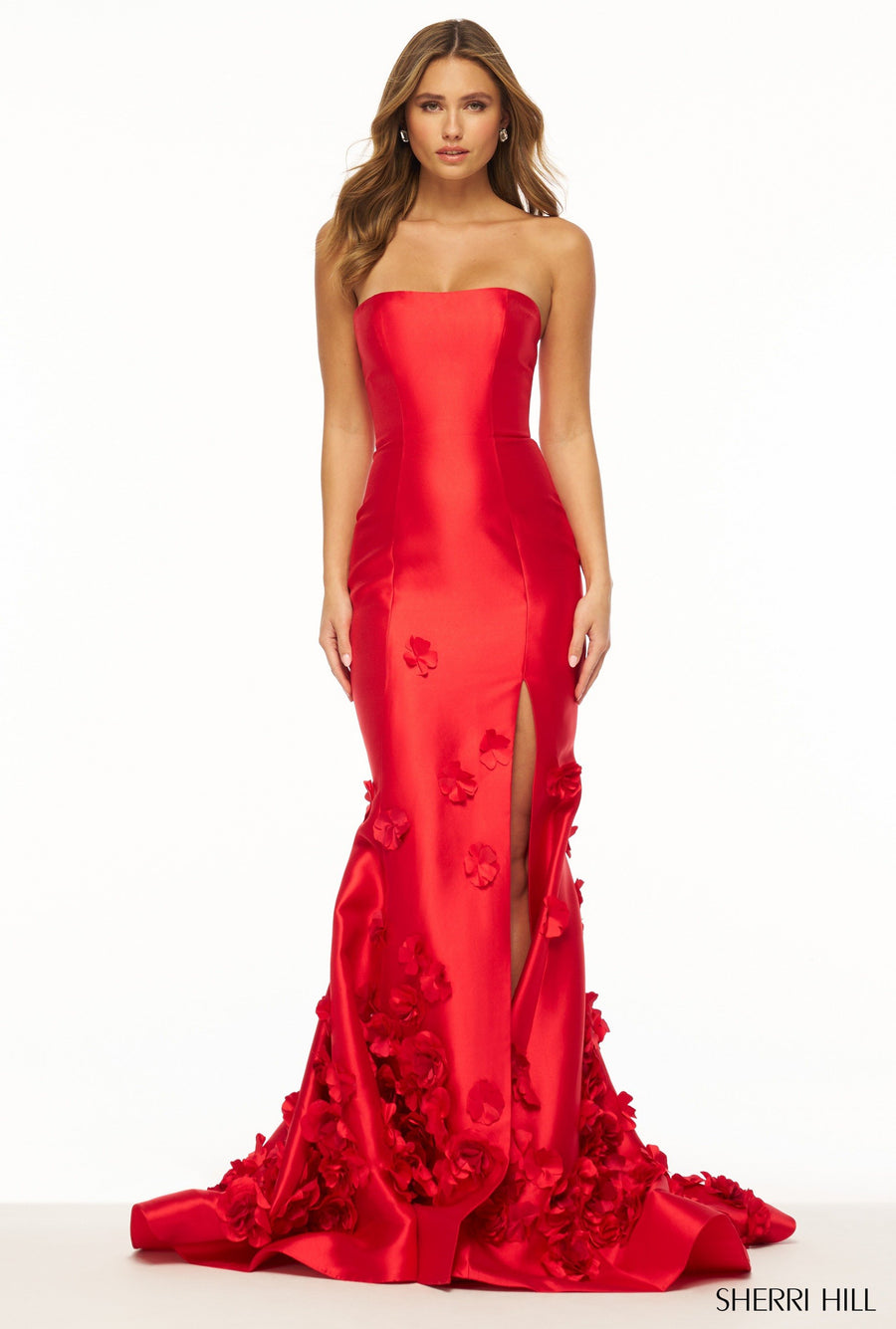 Sherri Hill style 56235 in red, Strapless Mikado Gown