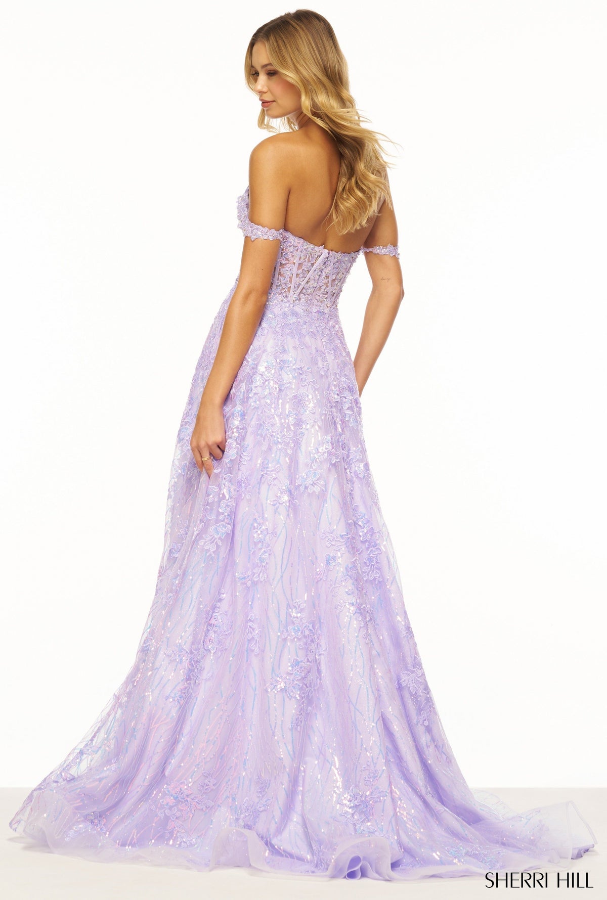 Sherri Hill 56261 strapless A-line sequin lace gown