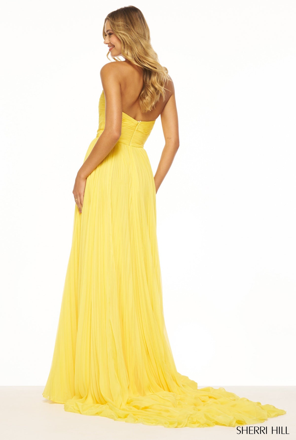 Sherri Hill 56372 strapless chiffon gown