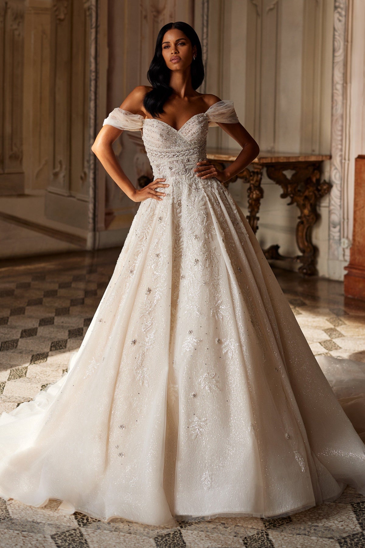 Sherri Hill 81089 off-the-shoulder ball gown wedding dress