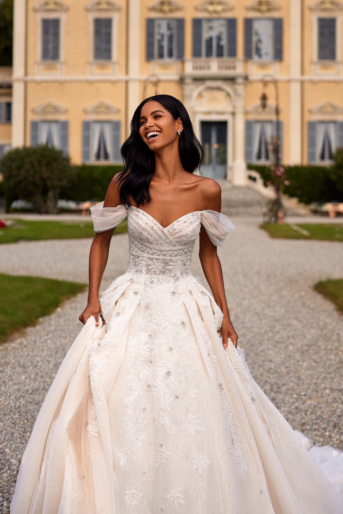 Sherri Hill 81089 off-the-shoulder ball gown wedding dress