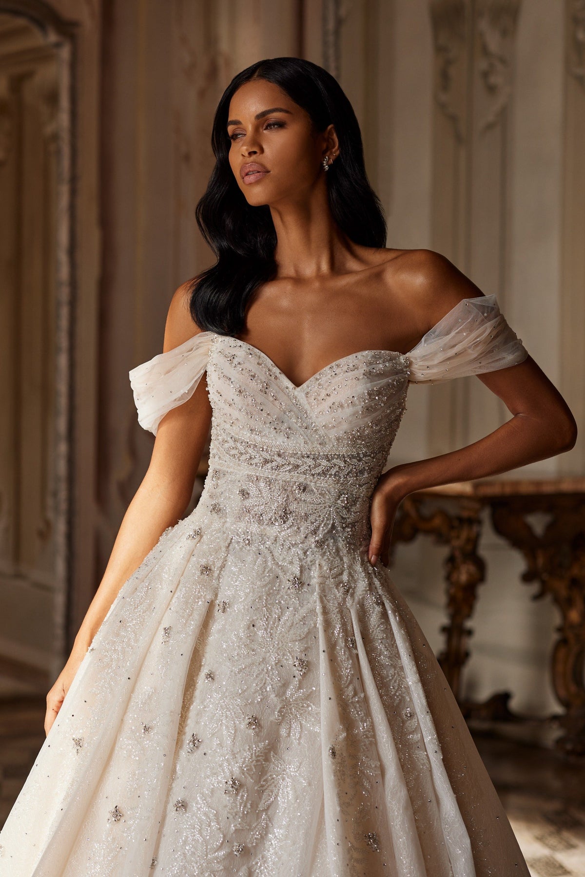 Sherri Hill 81089 off-the-shoulder ball gown wedding dress