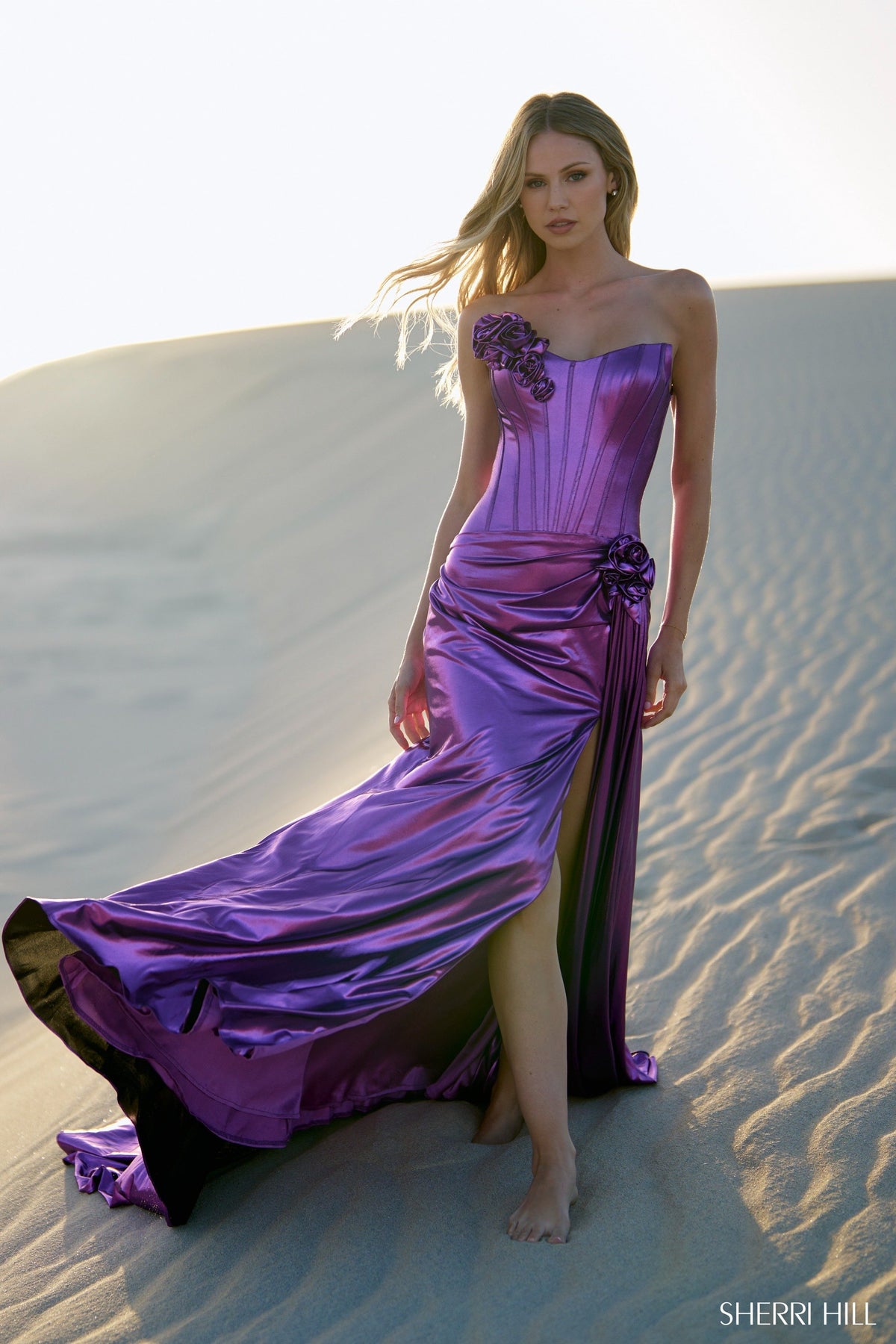 Sherri Hill 56839 metallic strapless gown