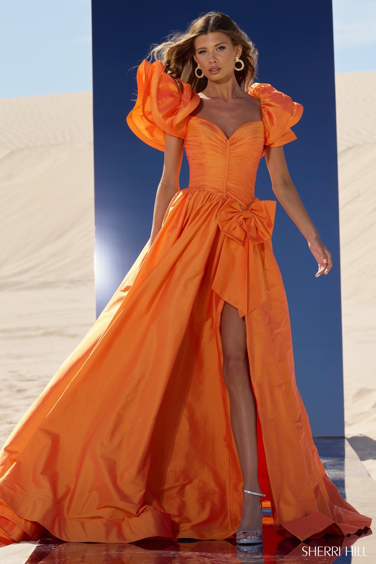 Sherri Hill 56743 taffeta A-line gown in light orange