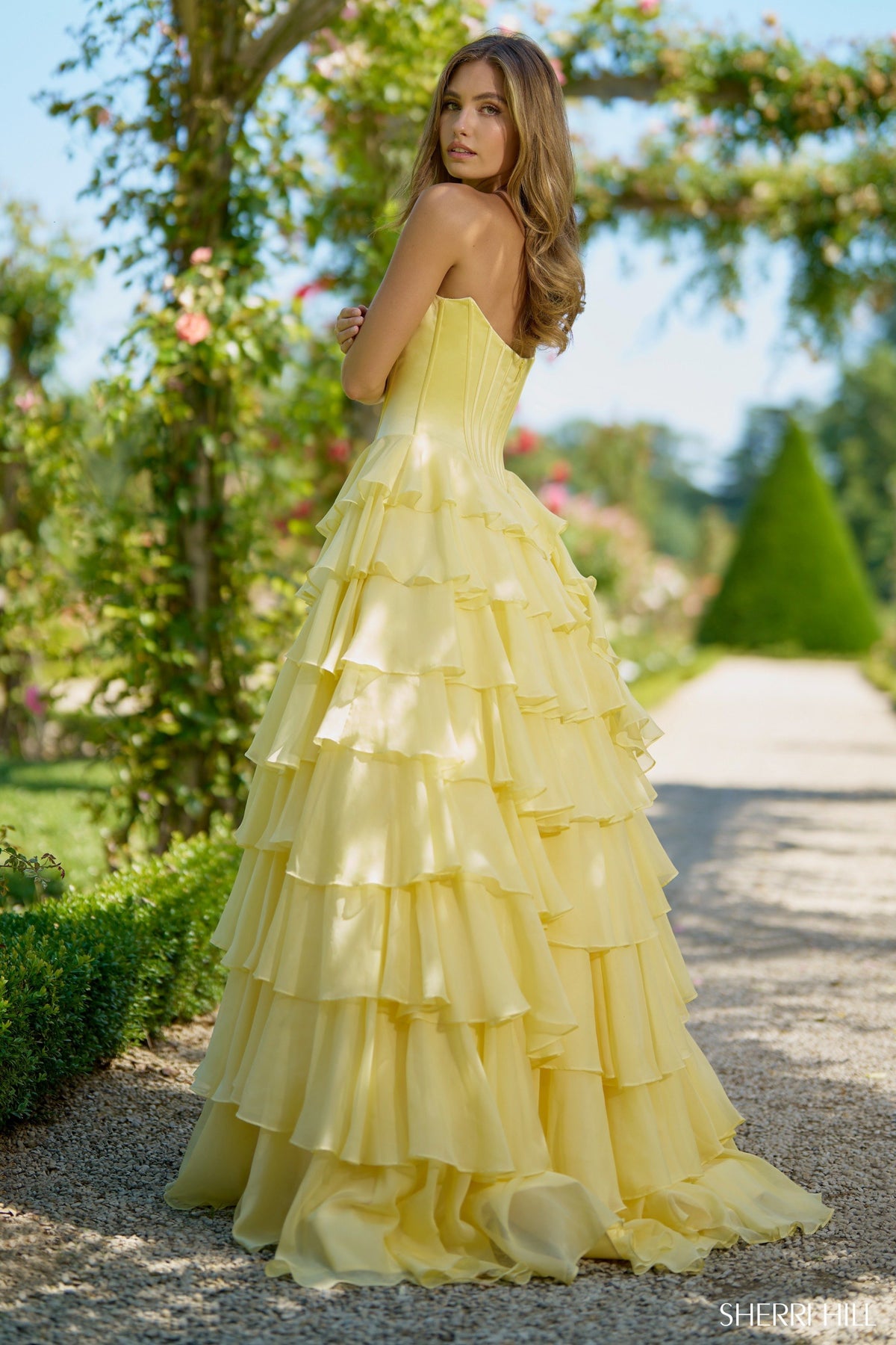 Sherri Hill 56911 strapless satin corset ball gown