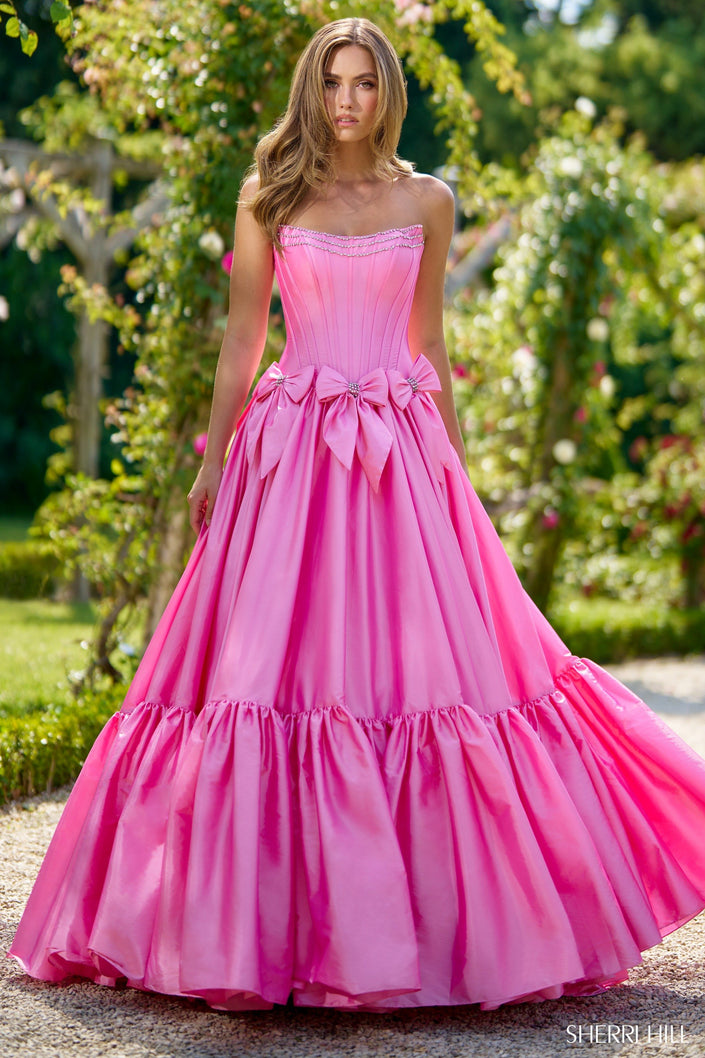 sherri hill pink bow dress short Sherri Hill Short Ruffle Taffeta HoCo Dress 56468