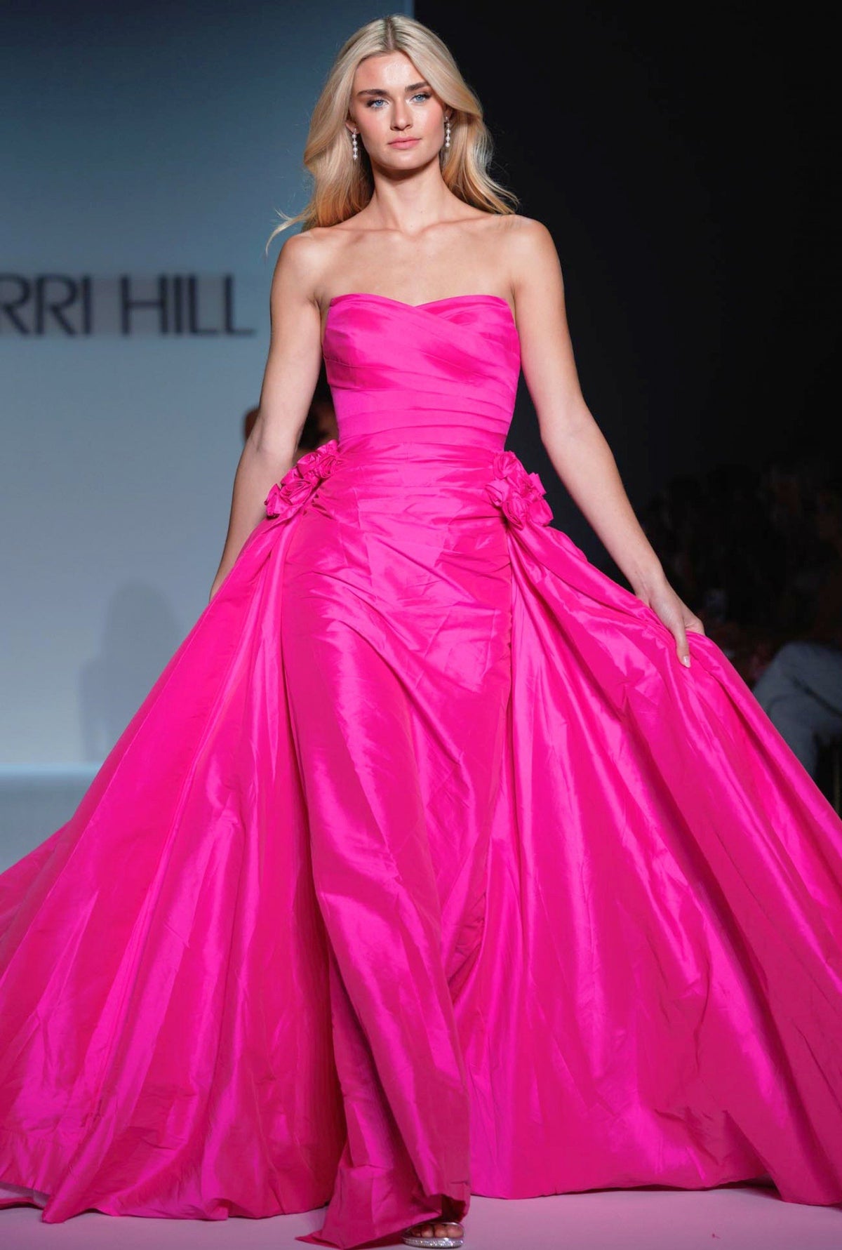 Sherri Hill 57240 strapless taffeta fitted gown in bright fuchsia