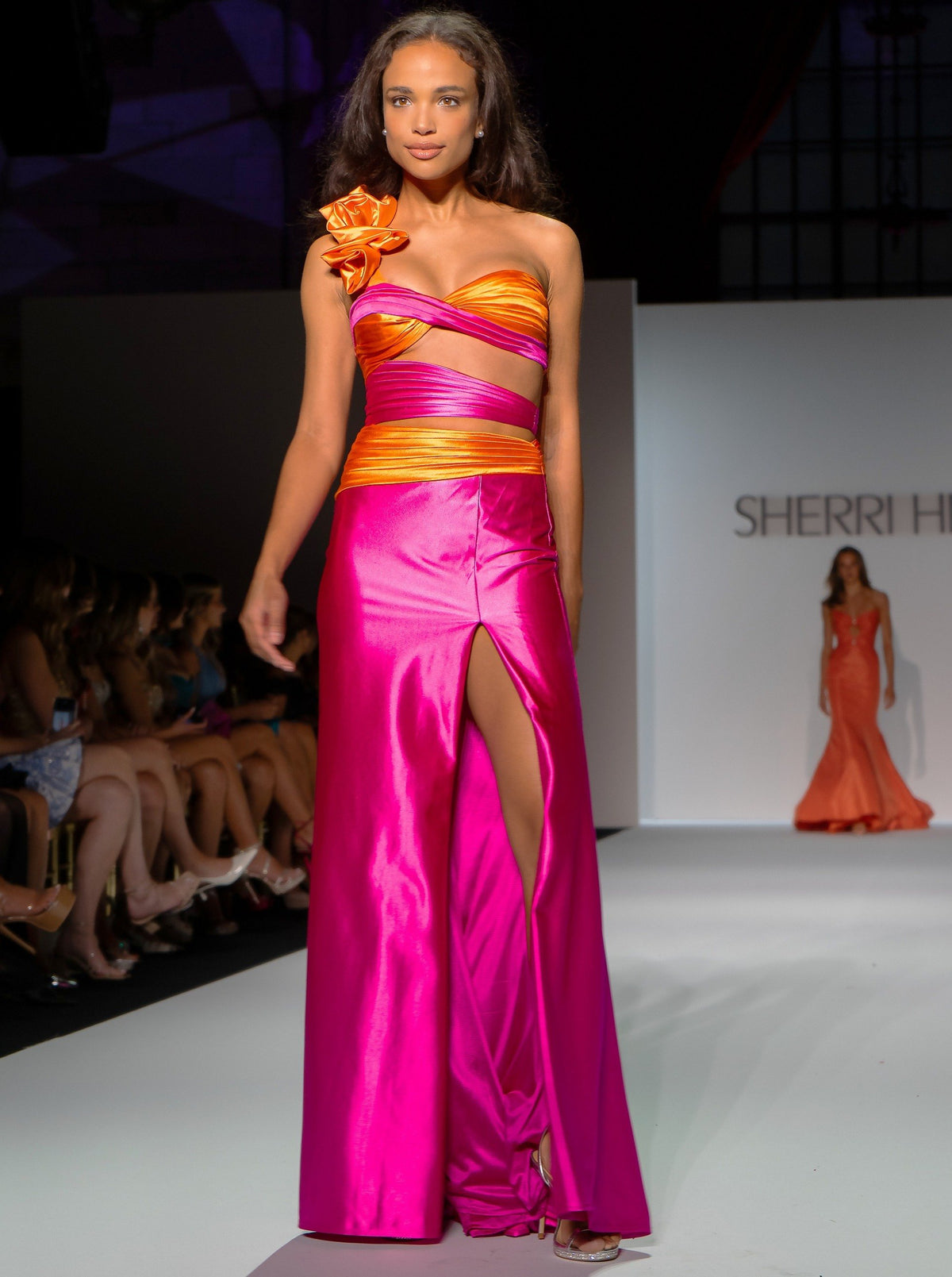 Sherri Hill 57152 one shoulder stretch satin gown