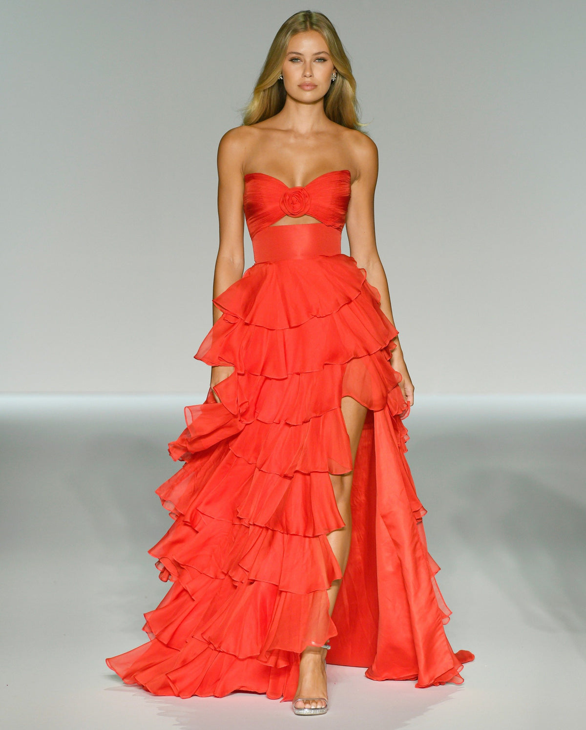 Sherri Hill 56870 strapless chiffon ruffle gown