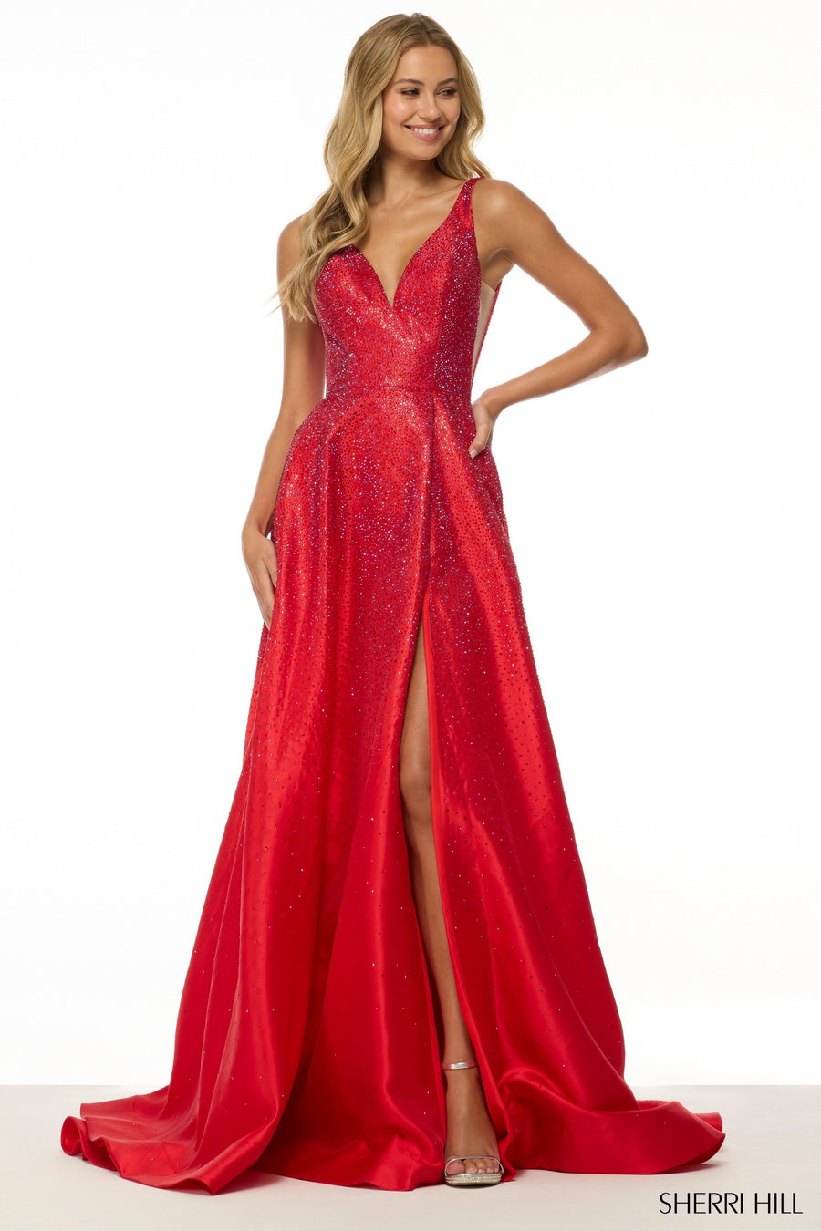 Sherri Hill style 56990 in blush, A-Line Hot Fix Gown