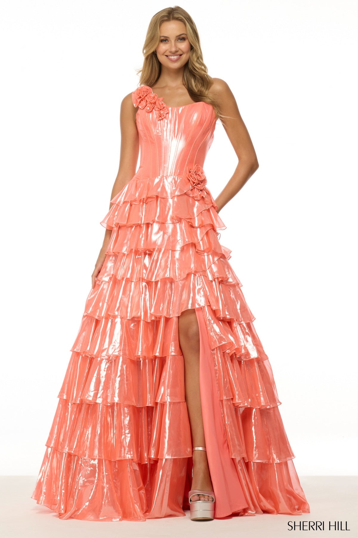 Sherri Hill 57125 strapless metallic ballgown