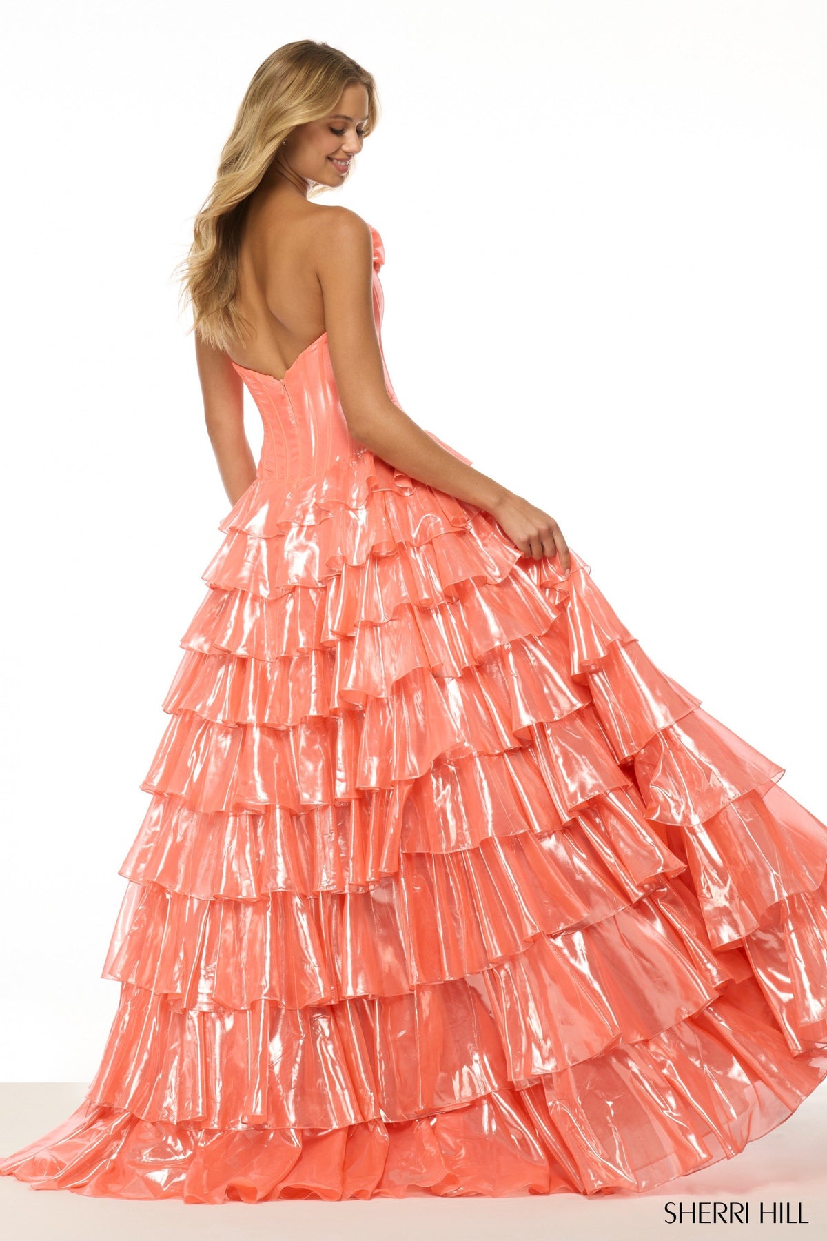 Sherri Hill 57125 strapless metallic ballgown