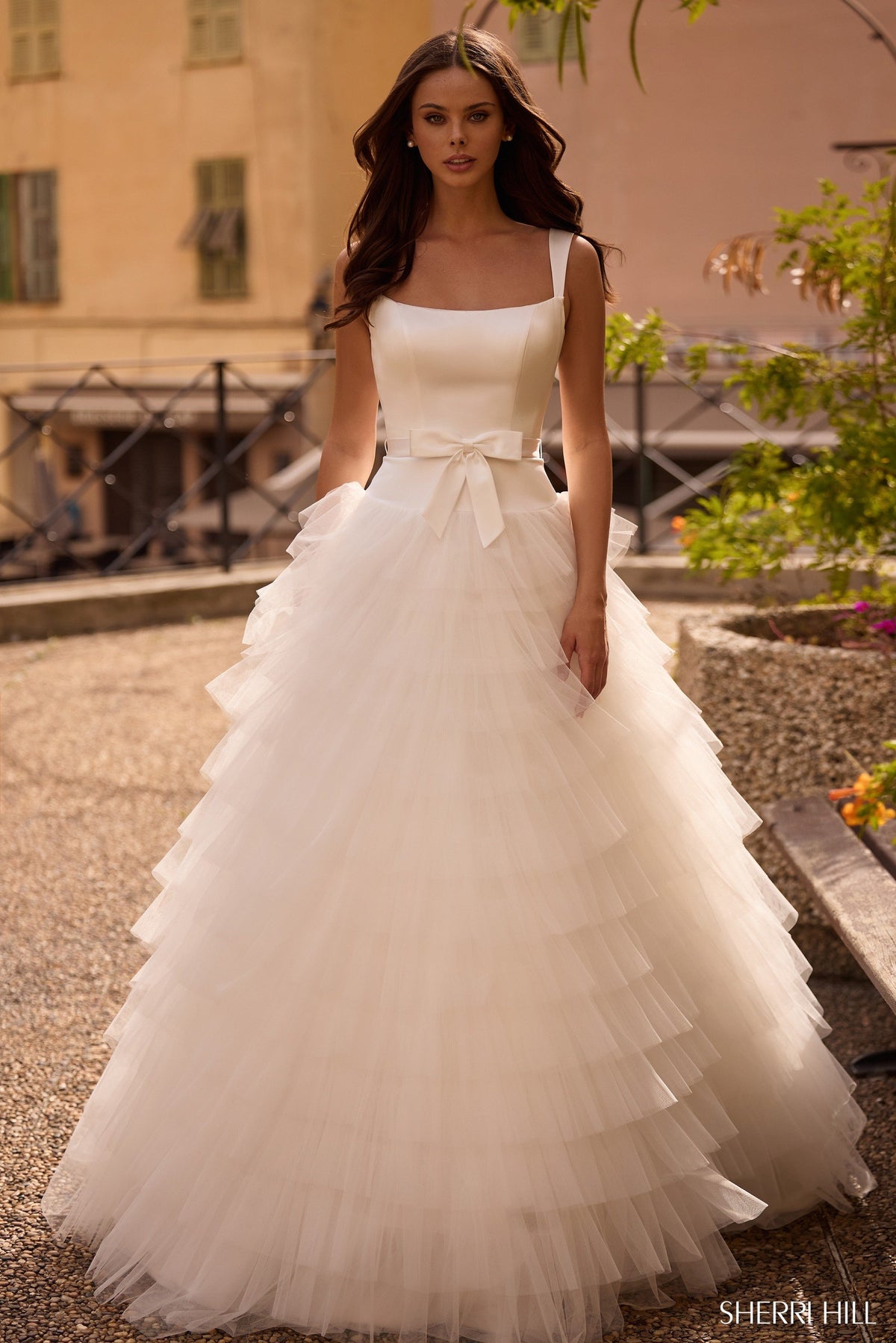 Sherri Hill 57117 satin bodice ball gown in ivory
