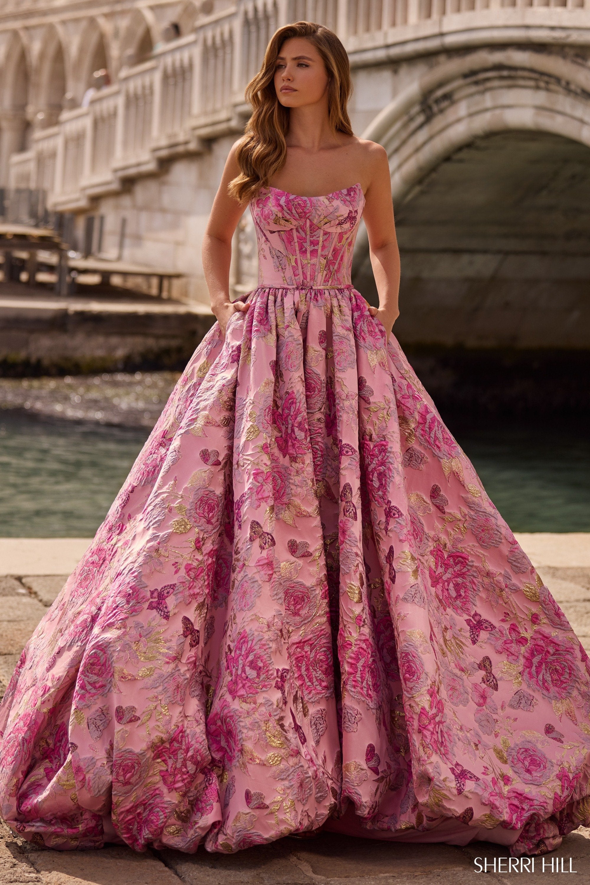 Sherri Hill 57515 | Strapless Brocade Ballgown