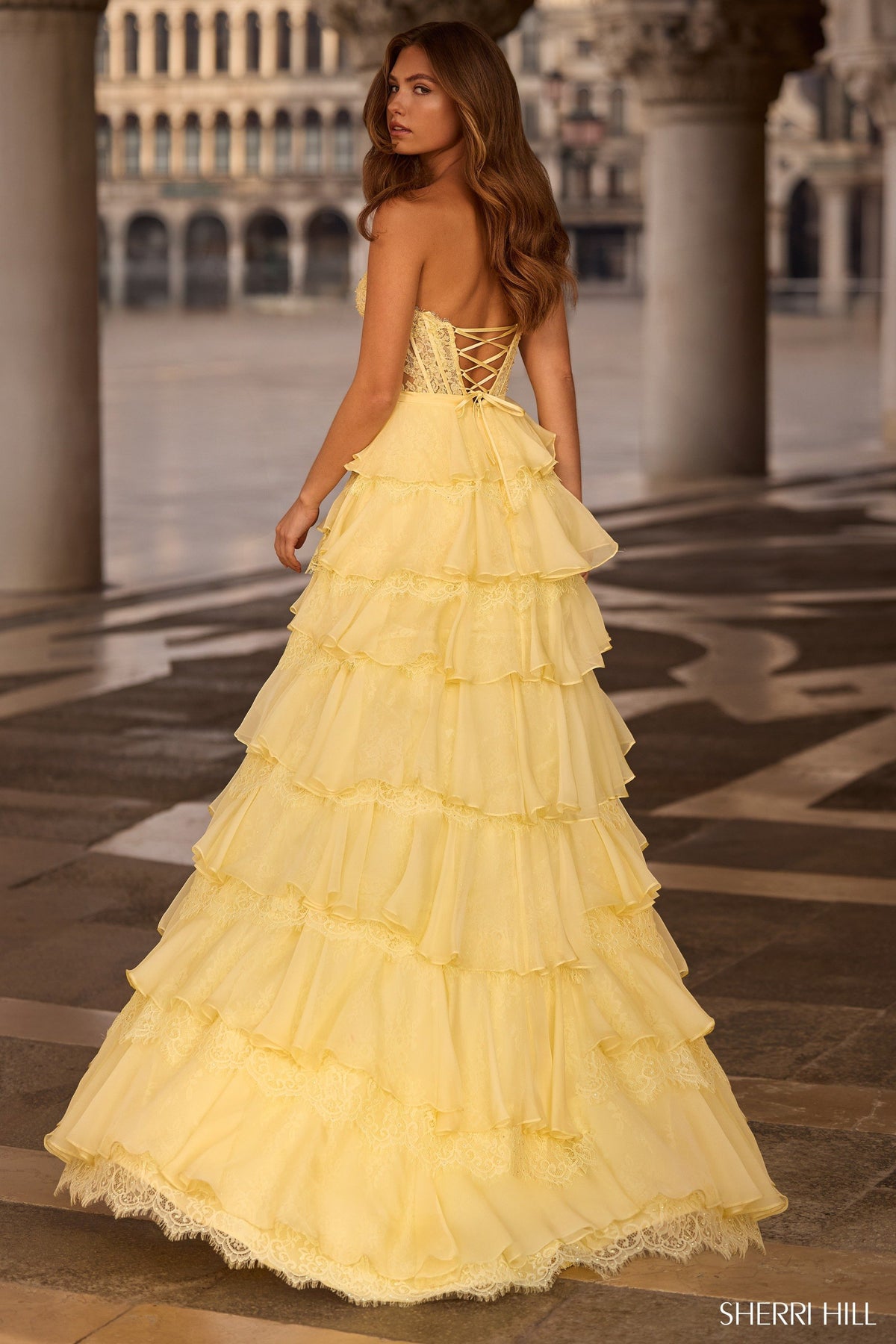Sherri Hill 57479 strapless A-line gown