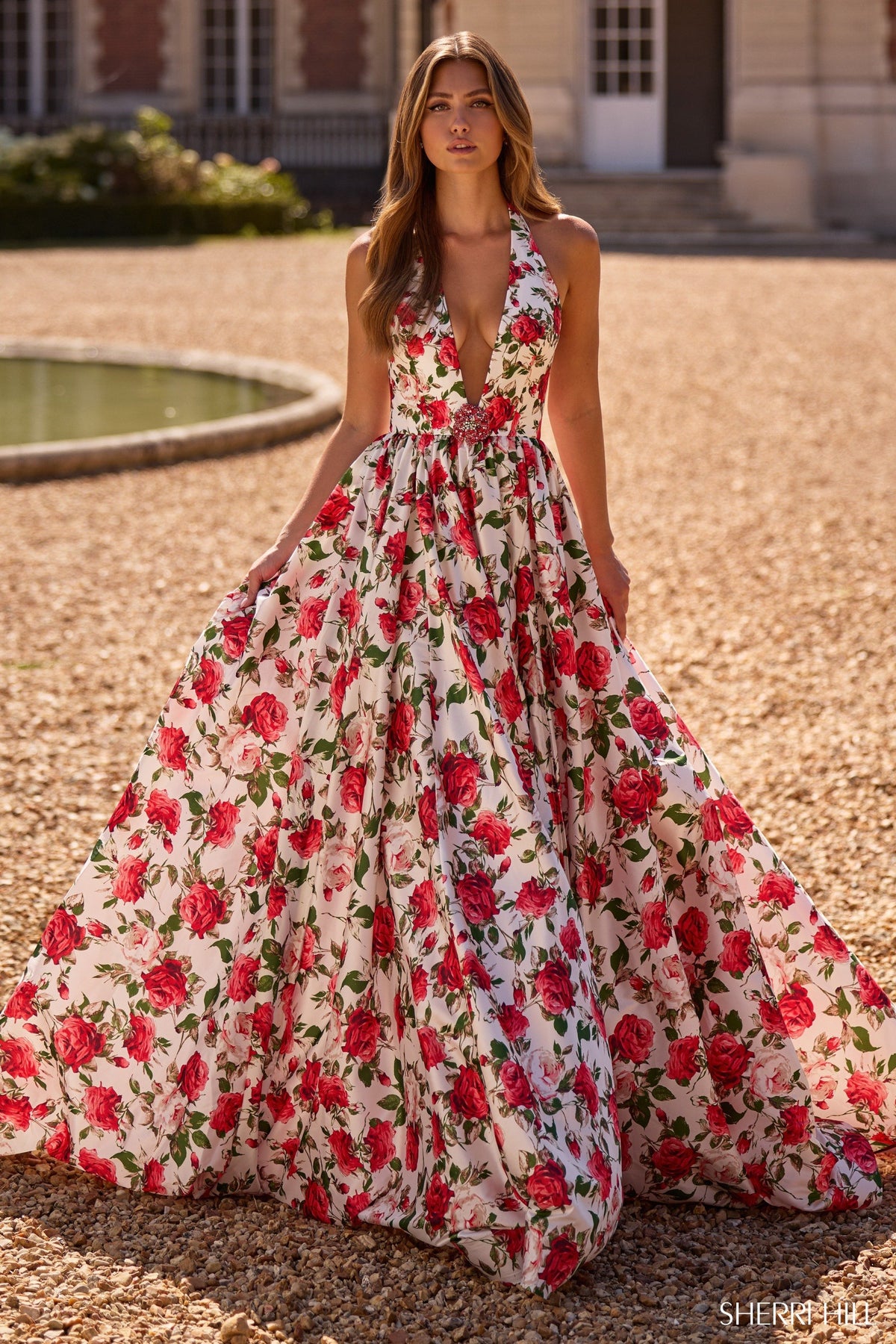 Sherri Hill 57726 halter floral gown